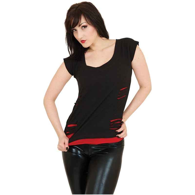 PLAIN 2IN1 RED AND BLACK RIPPED TOP PLAIN 2IN1 RED AND BLACK RIPPED TOP