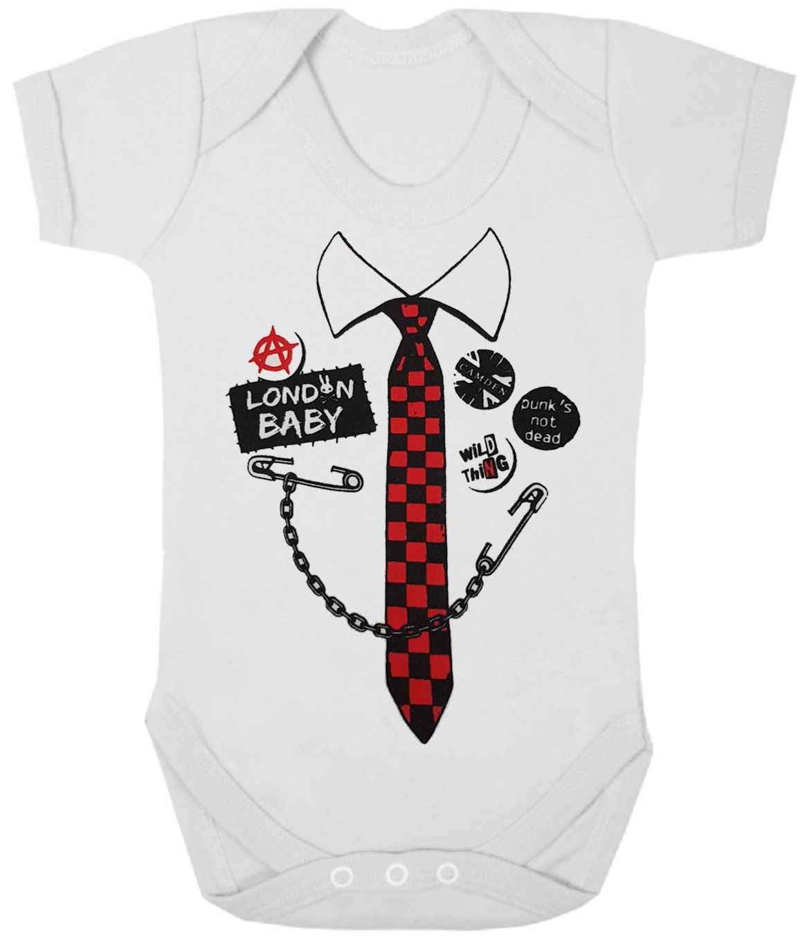 PUNK TIE WHITE BABY GROWS | Trendy Punk Tie Baby Grows for Stylish Infants PUNK TIE WHITE BABY GROWS | Trendy Punk Tie Baby Grows for Stylish Infants
