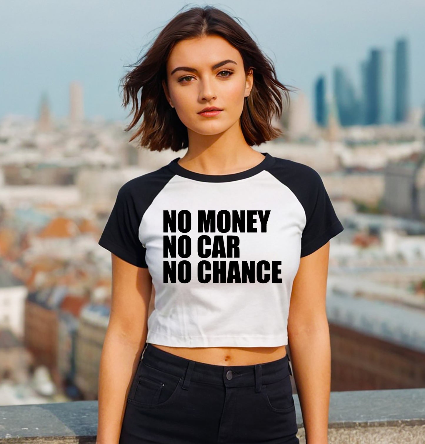 No Money No Car | LADIES RAGLAN CROP TOP