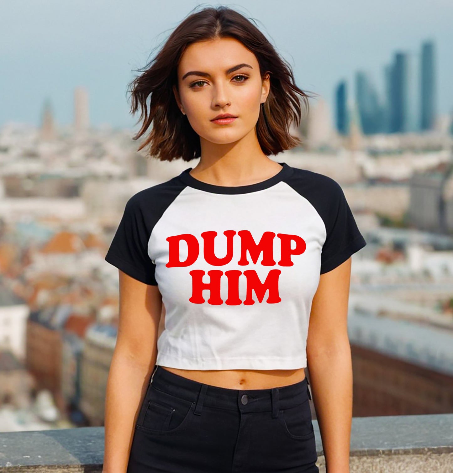 Dump Him Cool Slogan| LADIES RAGLAN CROP TOP