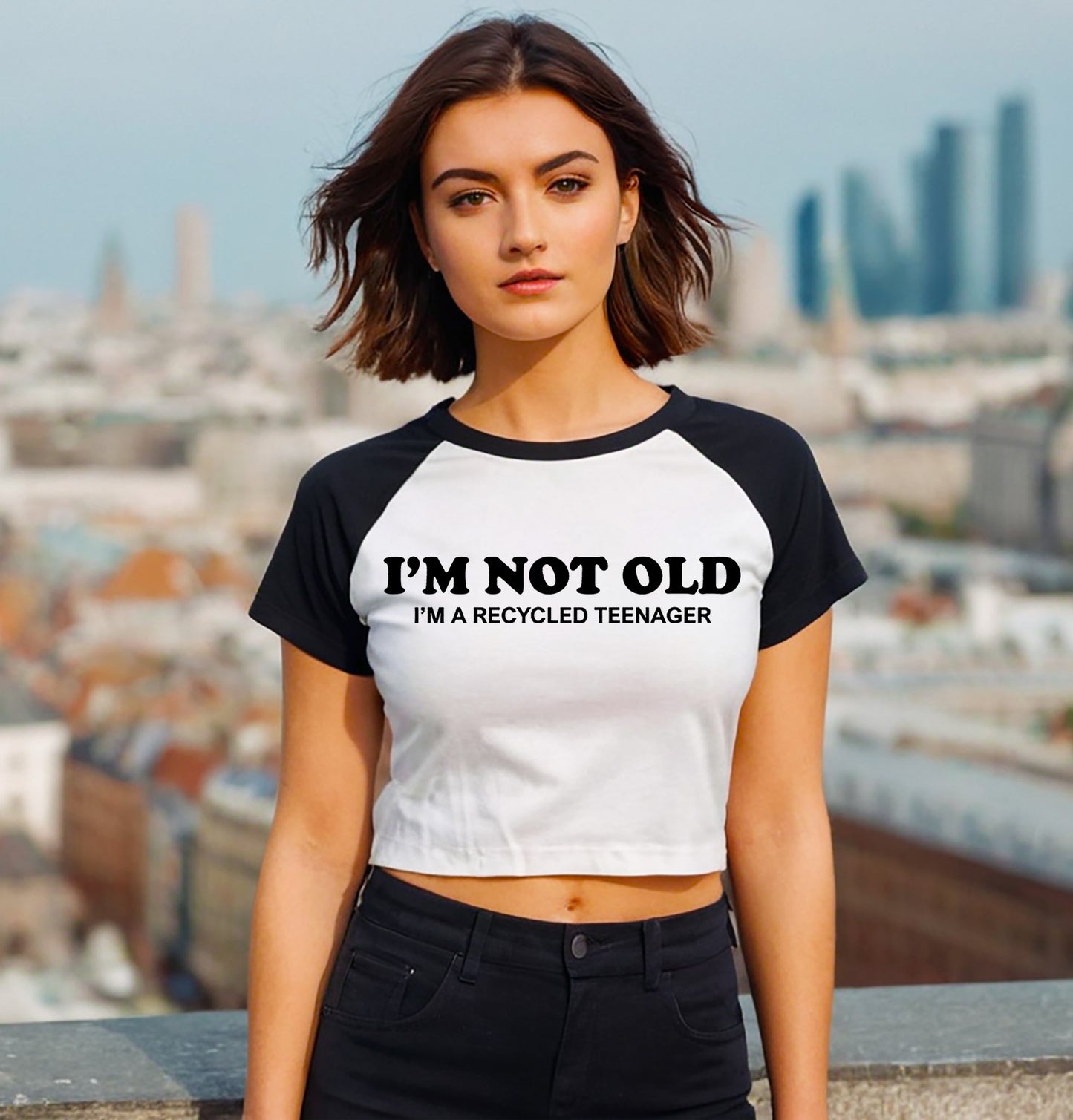 I'm Not Old I'm A Recycled | LADIES RAGLAN CROP TOP