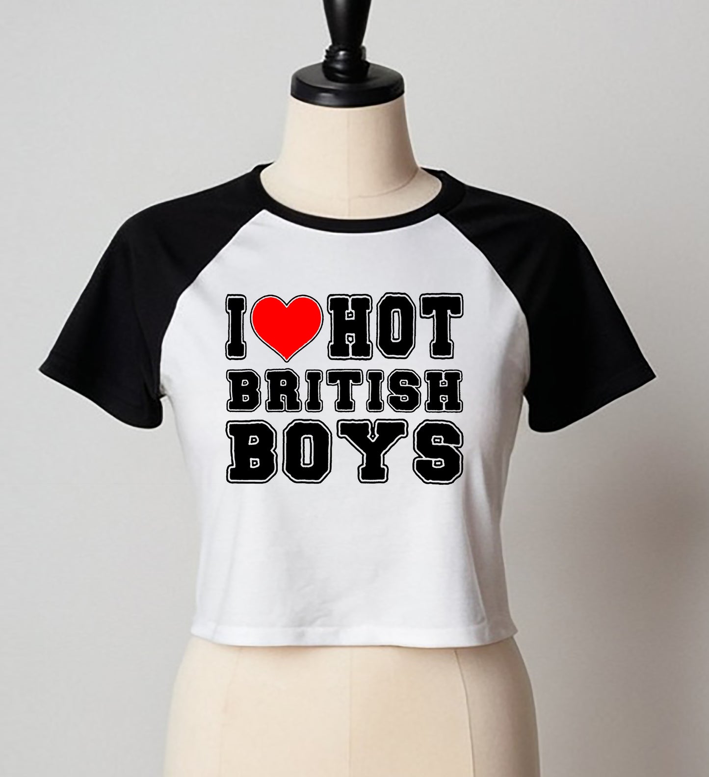 I Love Hot British Boy | LADIES RAGLAN CROP TOP