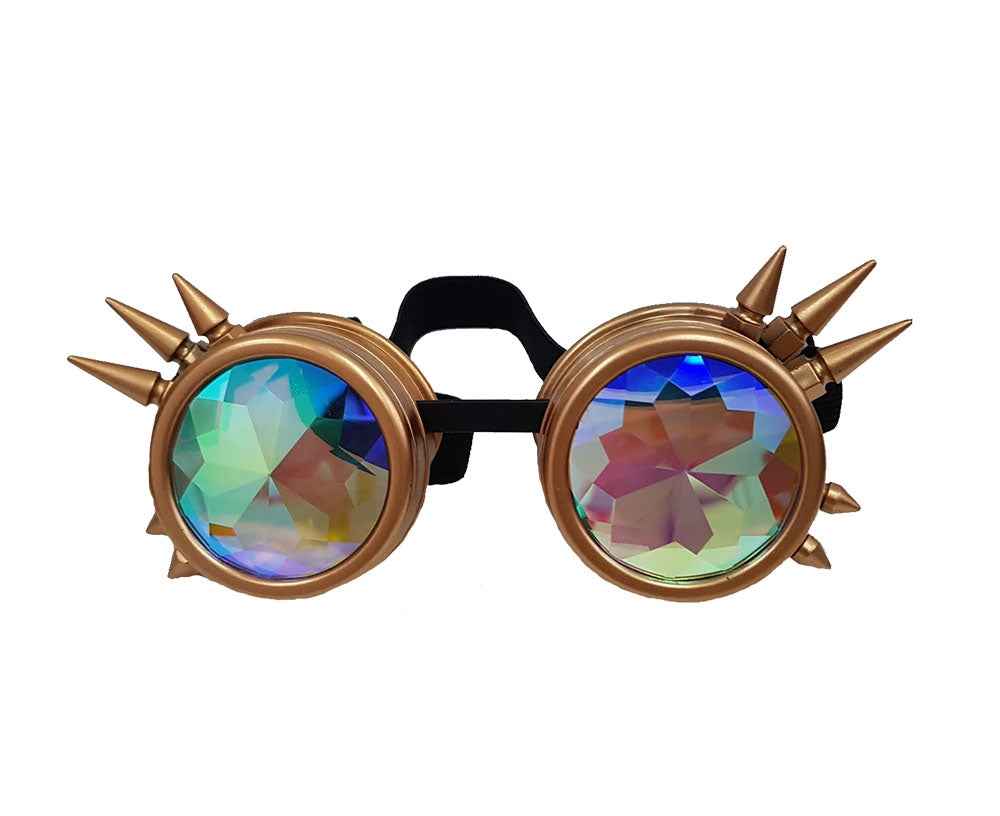 Kaleidoscope Steampunk Welding Goggles with Spikes - Retro Gold Design Kaleidoscope Steampunk Welding Goggles with Spikes - Retro Gold Design