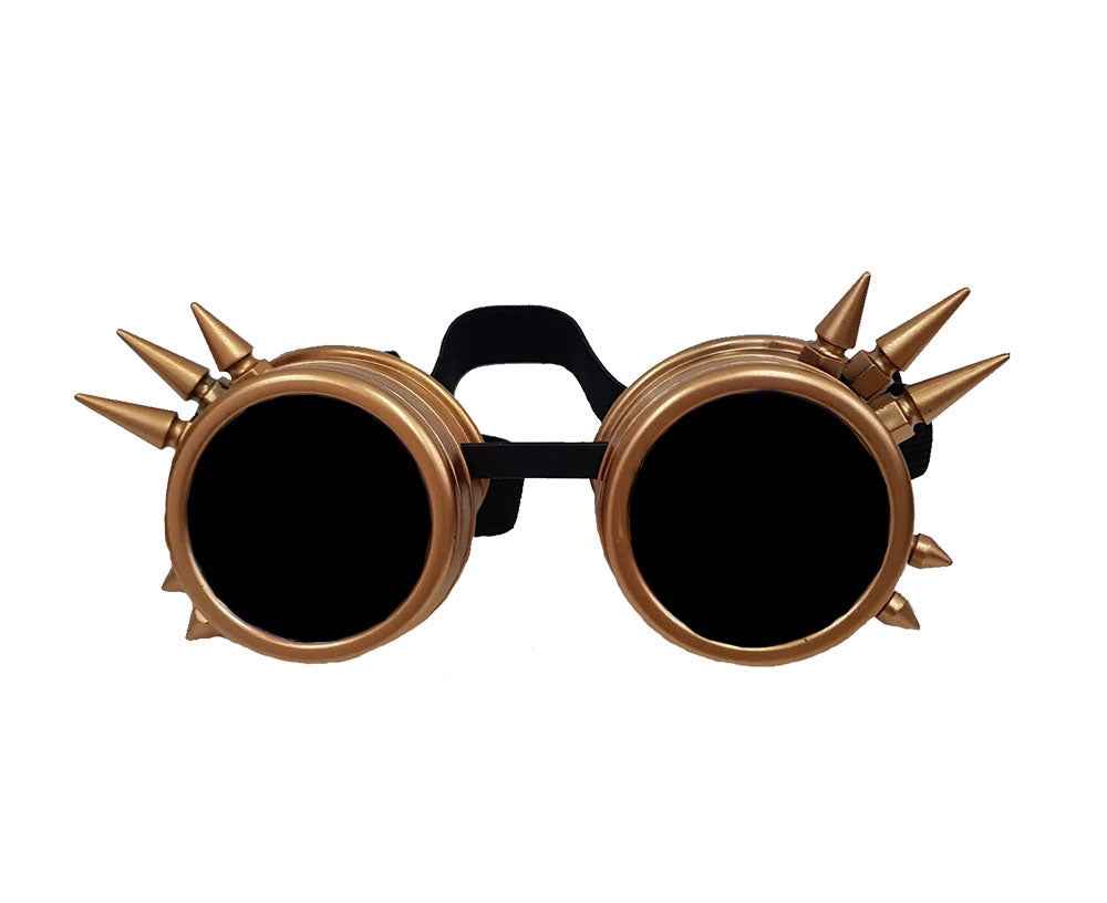 STEAMPUNK WELDING GOGGLES WITH SPIKES - RETRO GOLD & BLACK LENS - Unique Cyber Style STEAMPUNK WELDING GOGGLES WITH SPIKES - RETRO GOLD & BLACK LENS - Unique Cyber Style