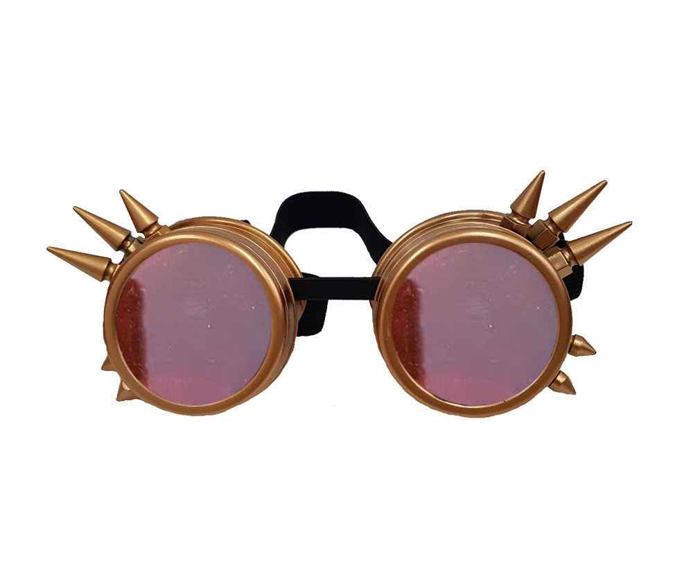 STEAMPUNK WELDING GOGGLES WITH SPIKES - RETRO GOLD - RED LENS STEAMPUNK WELDING GOGGLES WITH SPIKES - RETRO GOLD - RED LENS