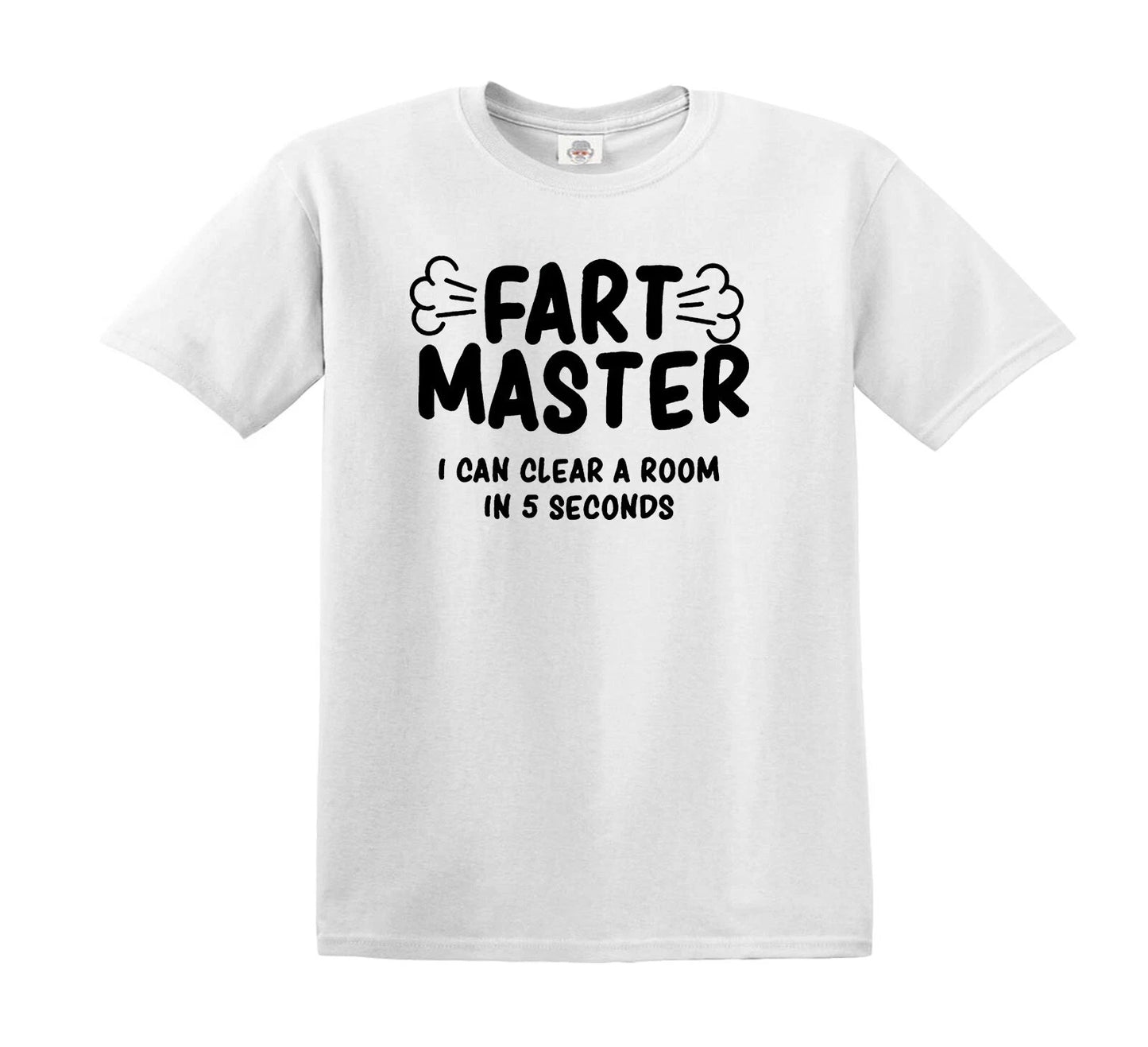 FART MASTER I CAN CLEAR | KID'S T-SHIRT WHITE T-SHIRT BLACK PRINT FART MASTER I CAN CLEAR | KID'S T-SHIRT