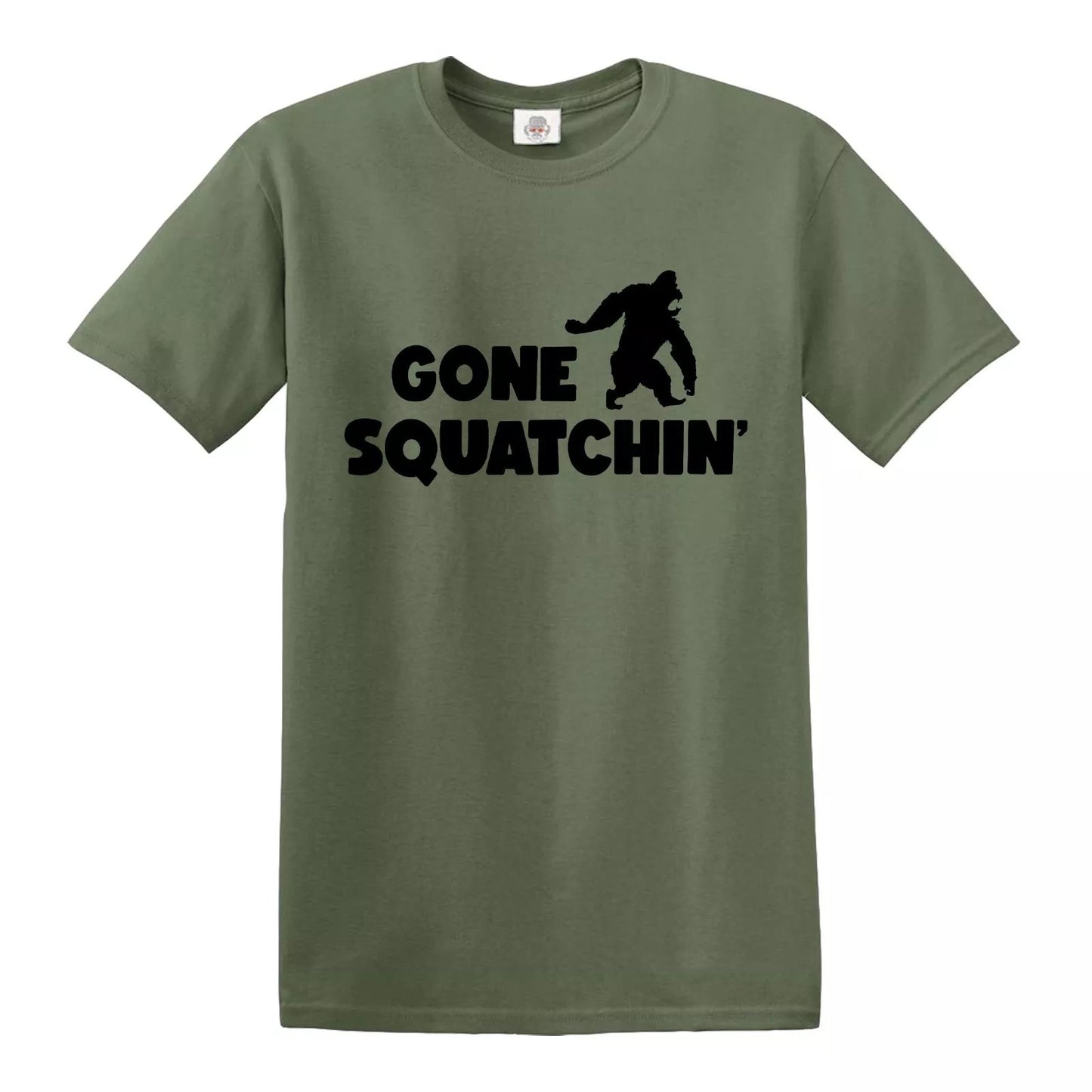 GONE SQUATCHIN BIGFOOT SASQUATCH | MEN'S T-SHIRT MILITARY GREEN T-SHIRT BLACK PRINT GONE SQUATCHIN BIGFOOT SASQUATCH | MEN'S T-SHIRT