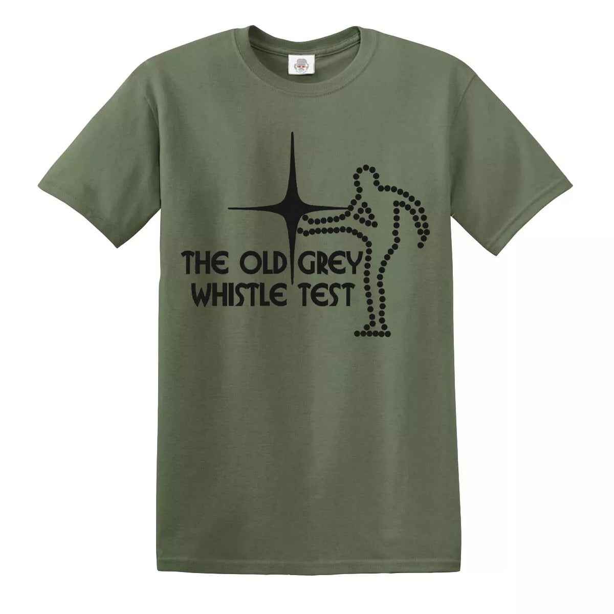 Old Grey Whistle Test T-Shirt for Men MILITARY GREEN T-SHIRT BLACK PRINT Old Grey Whistle Test T-Shirt for Men