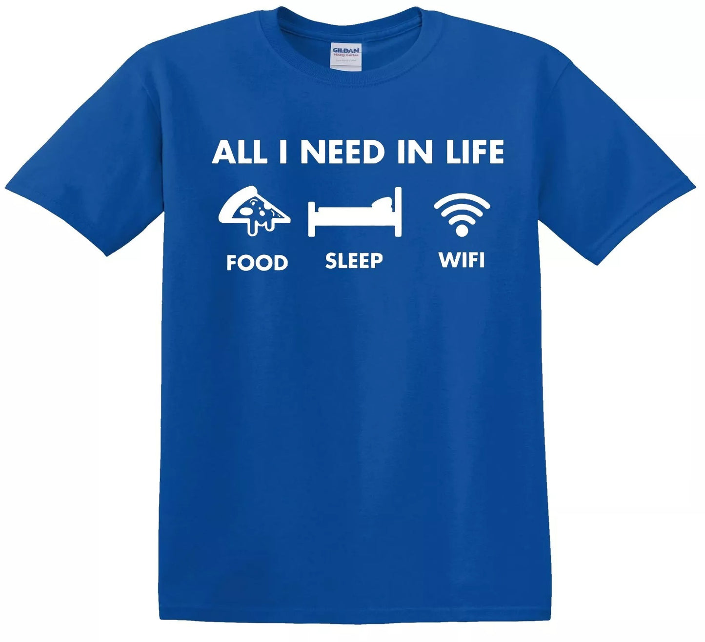 All I Need in Life Food Sleep WiFi | KID'S T-SHIRT ROYAL BLUE T-SHIRT WHITE PRINT All I Need in Life Food Sleep WiFi | KID'S T-SHIRT