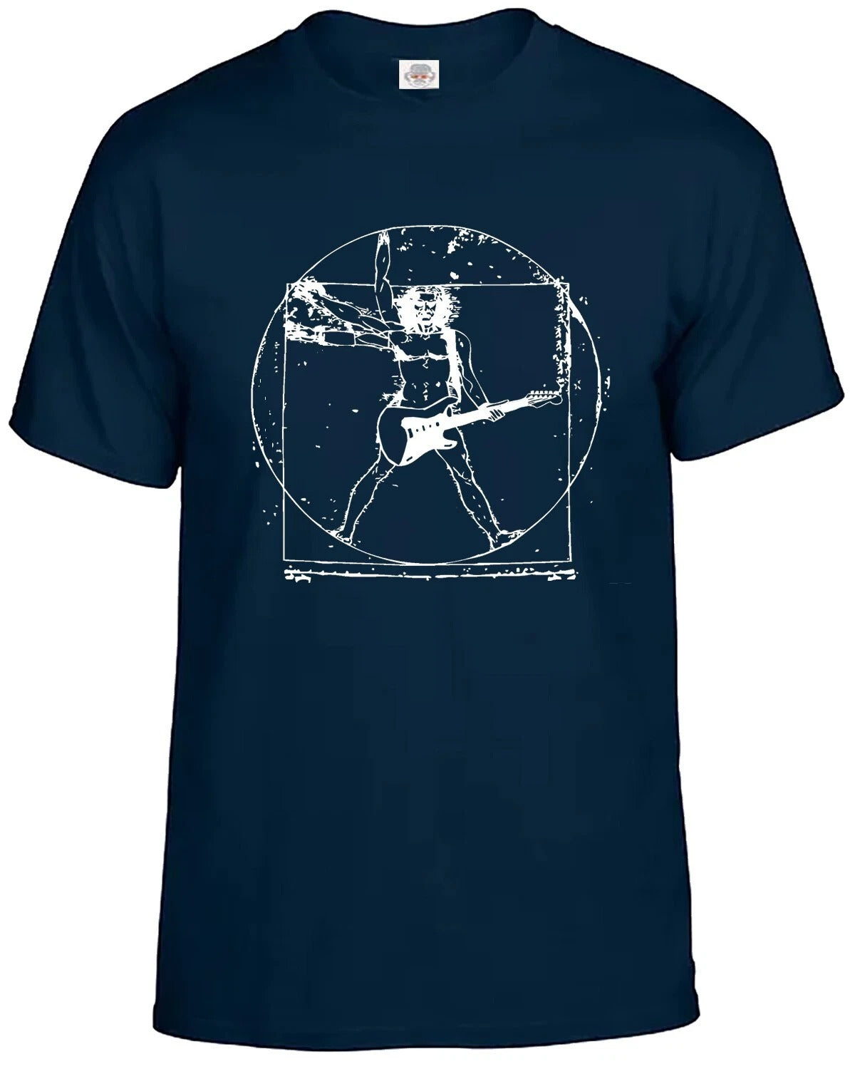 VITRUVIAN MAN GUITAR ROCK STAR | FUNNY MEN'S T-SHIRT NAVY T-SHIRT WHITE PRINT VITRUVIAN MAN GUITAR ROCK STAR | FUNNY MEN'S T-SHIRT
