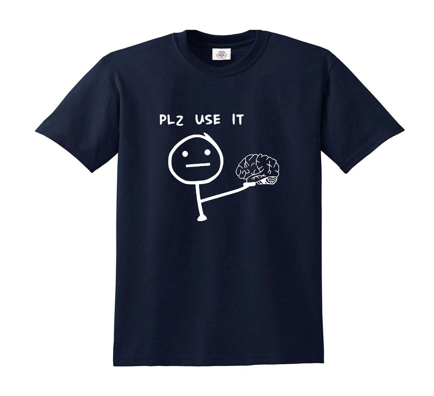 PLEASE USE IT BRAIN SLOGAN | KID'S T-SHIRT NAVY T-SHIRT WHITE PRINT PLEASE USE IT BRAIN SLOGAN | KID'S T-SHIRT