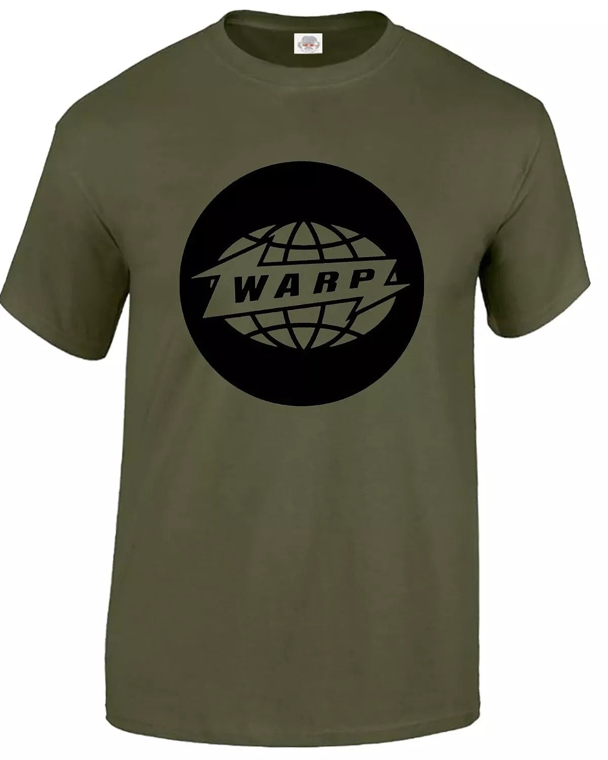 Warp Records Funny Dj Rave T-Shirt Men's MILITARY GREEN T-SHIRT BLACK PRINT Warp Records Funny Dj Rave T-Shirt Men's