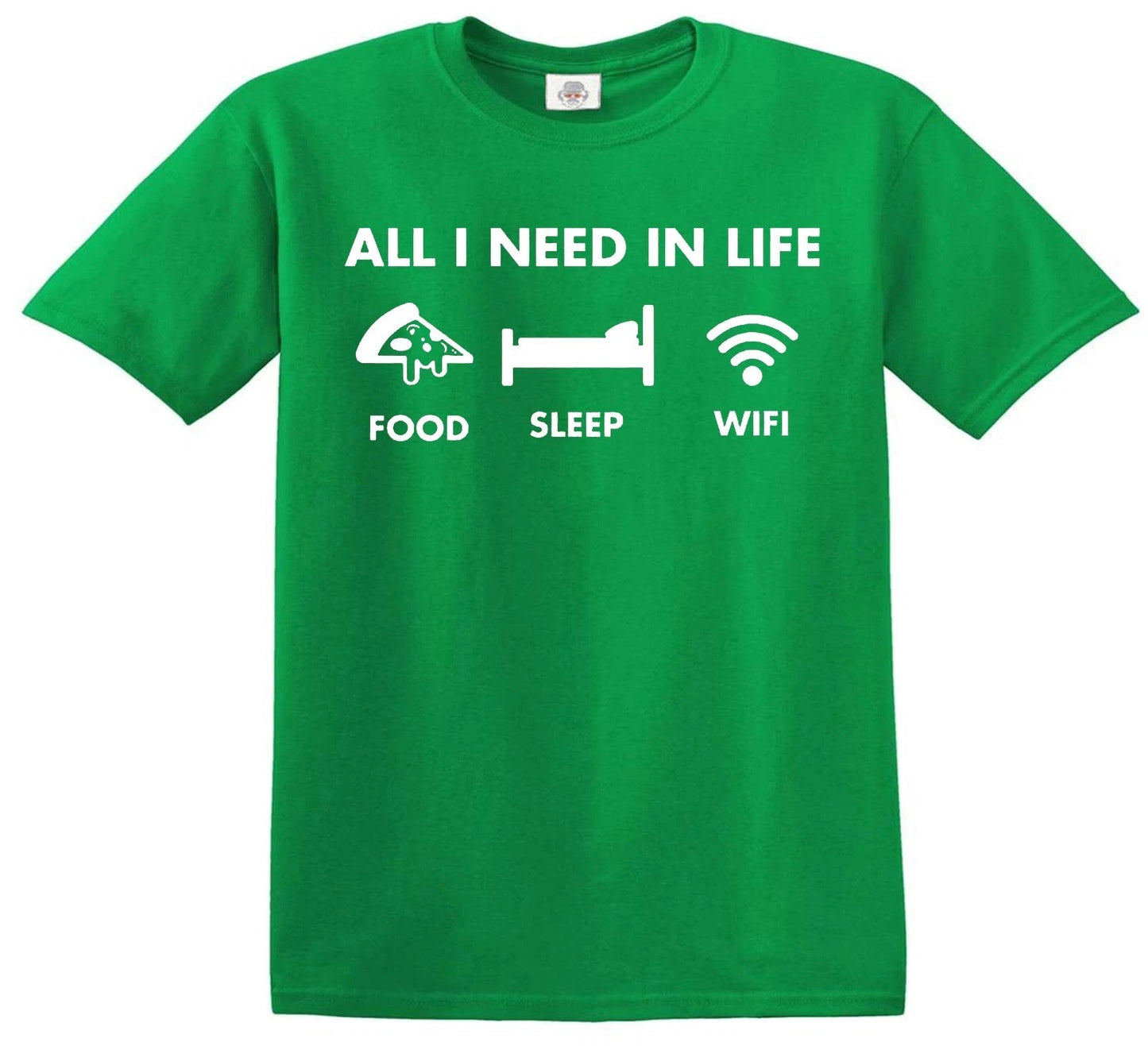 All I Need in Life Food Sleep WiFi | KID'S T-SHIRT IRISH GREEN T-SHIRT WHITE PRINT All I Need in Life Food Sleep WiFi | KID'S T-SHIRT