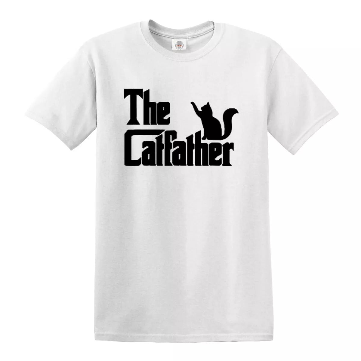 The CatFather Funny Cat Dad| MEN'S T-SHIRT WHITE T-SHIRT BLACK PRINT The CatFather Funny Cat Dad| MEN'S T-SHIRT