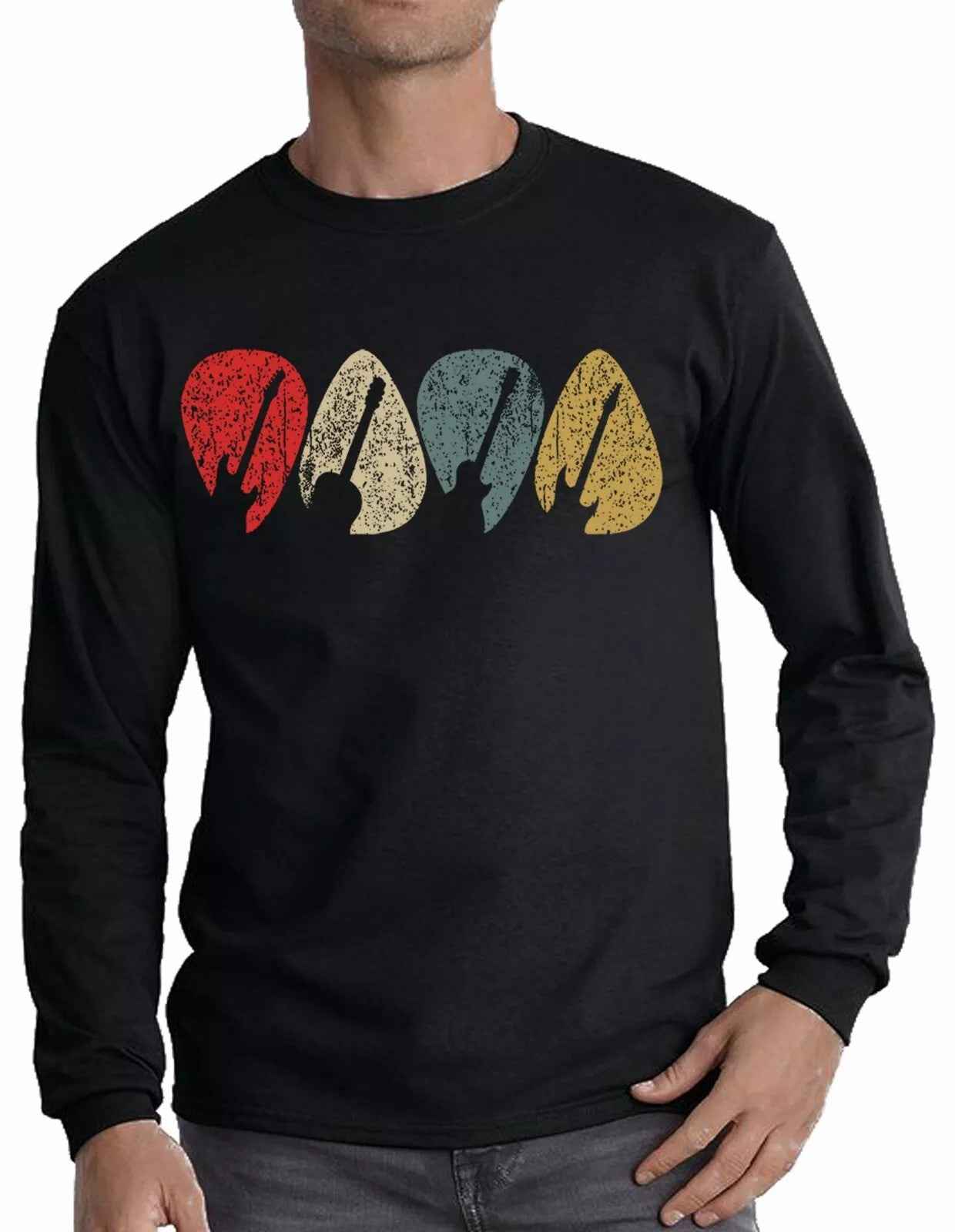 Guitar Picks T-Shirt Mens Long Sleeve Rock Metal Band Music Christmas Gift Top Guitar Picks T-Shirt Mens Long Sleeve Rock Metal Band Music Christmas Gift Top