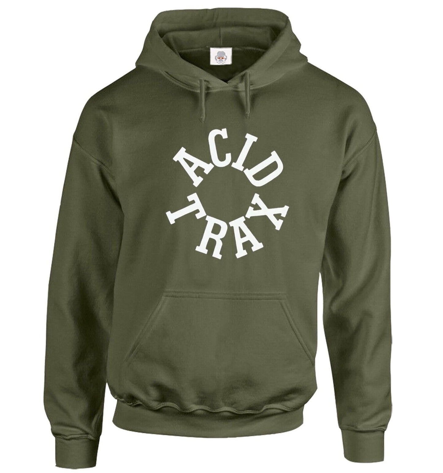 Acid Trax Hoody Sweatshirt Men's Hoodie OLIVE HOODY WHITE PRINT Acid Trax Hoody Sweatshirt Men's Hoodie