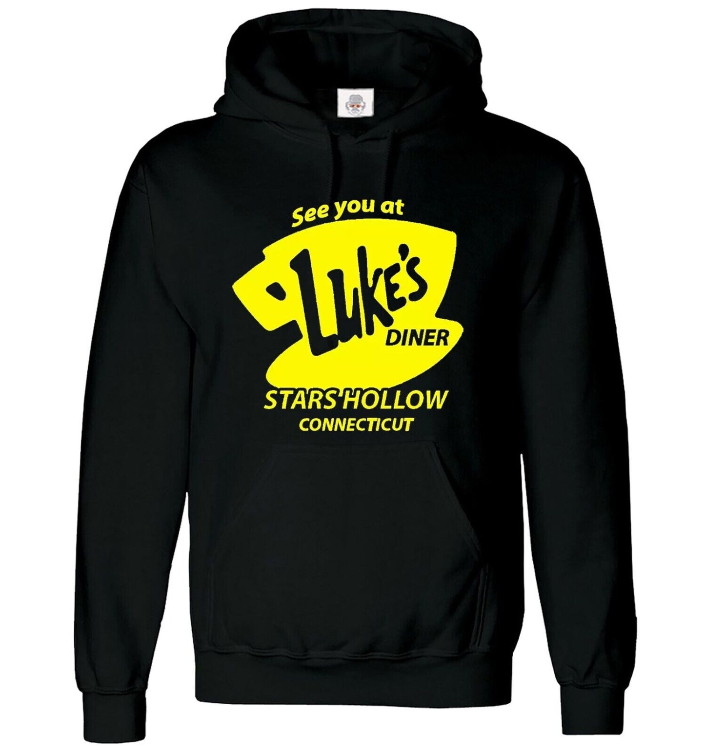 Luke's Diner Hoody Sweatshirt Funny Retro Men's BLACK HOODY YELLOW PRINT Luke's Diner Hoody Sweatshirt Funny Retro Men's