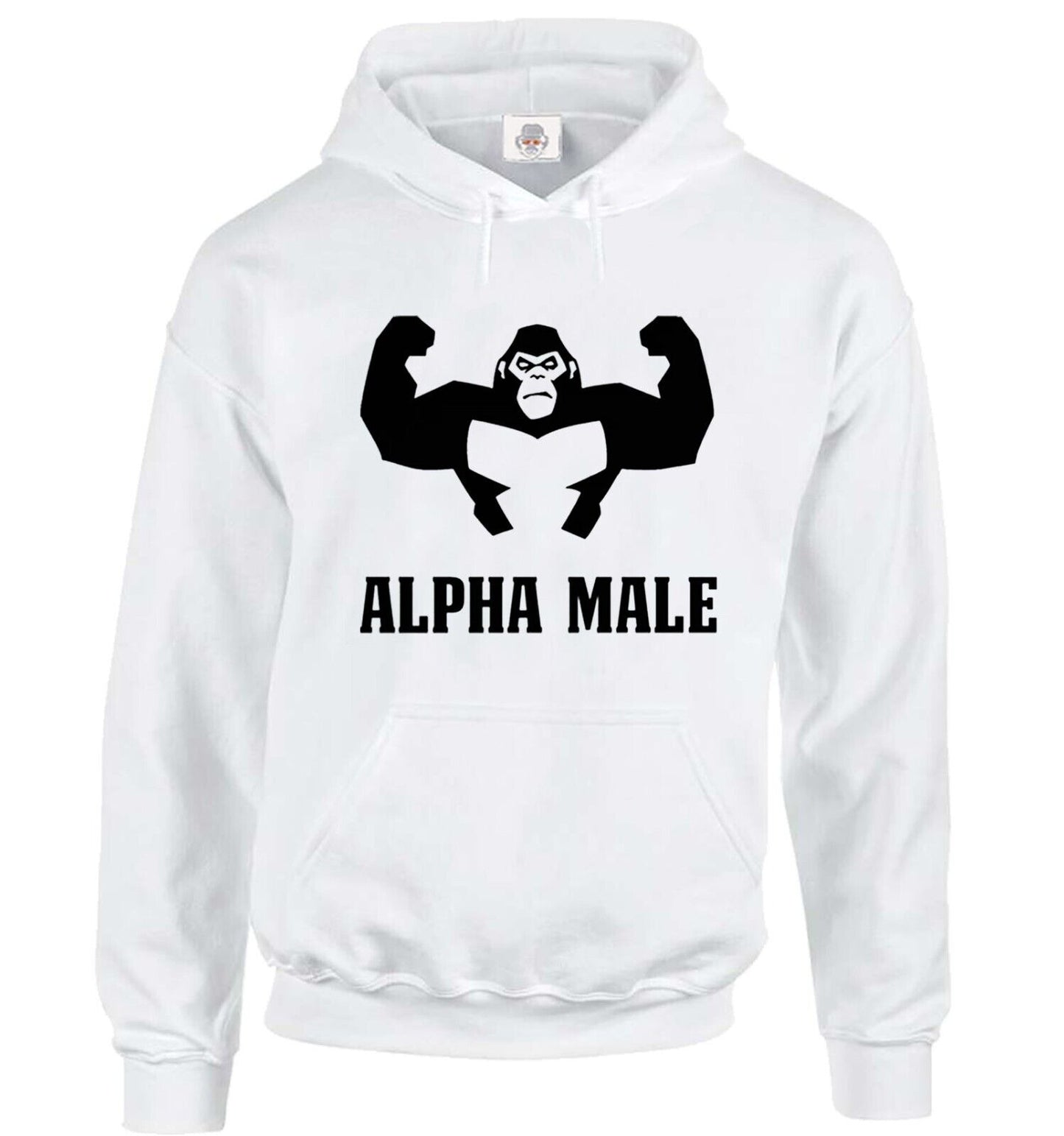 Alpha Male Gorilla Hoody Sweatshirt Men's WHITE HOODY BLACK PRINT Alpha Male Gorilla Hoody Sweatshirt Men's