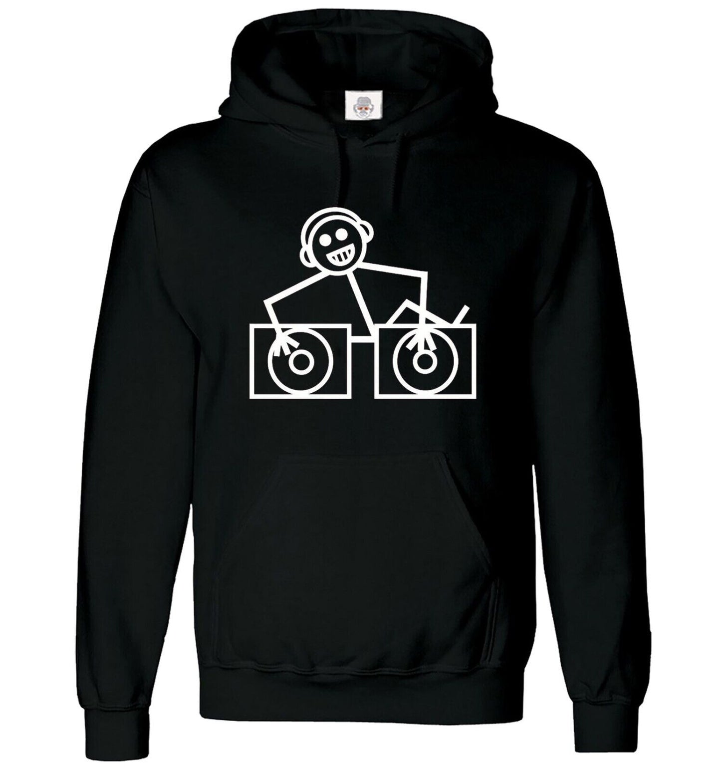 DJ Club Dance Rave Music Hoody Men's BLACK HOODY WHITE PRINT DJ Club Dance Rave Music Hoody Men's