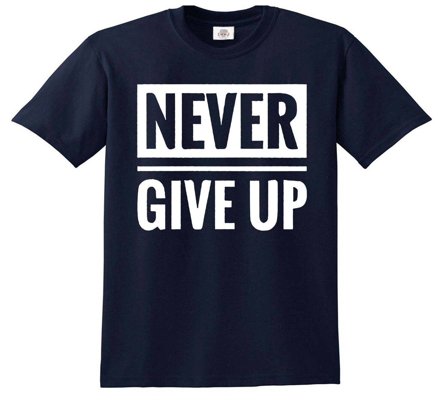 NEVER GIVE UP Slogan Geometric | KID'S T-SHIRT NAVY T-SHIRT WHITE PRINT NEVER GIVE UP Slogan Geometric | KID'S T-SHIRT