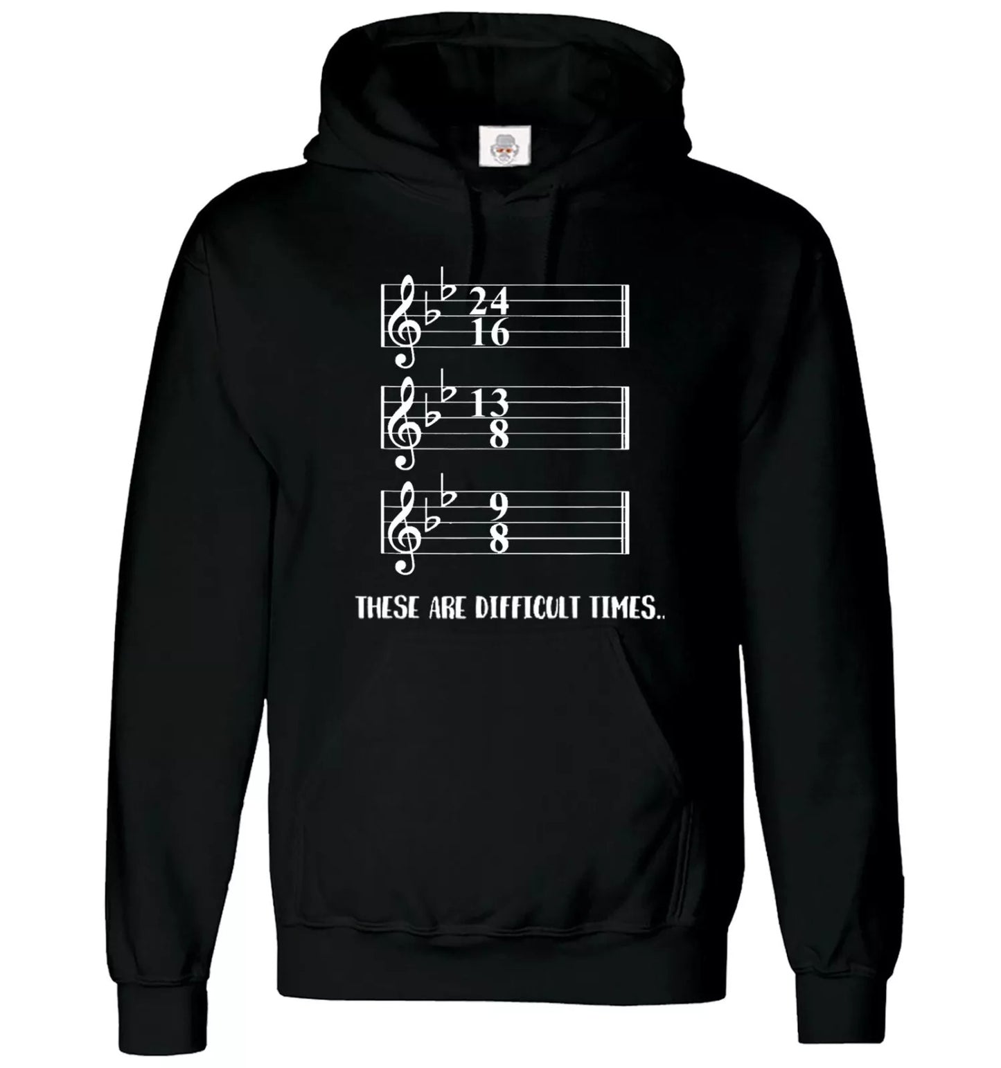 These Are Difficult Times Hoody Sweatshirt Men's BLACK HOODY WHITE PRINT These Are Difficult Times Hoody Sweatshirt Men's
