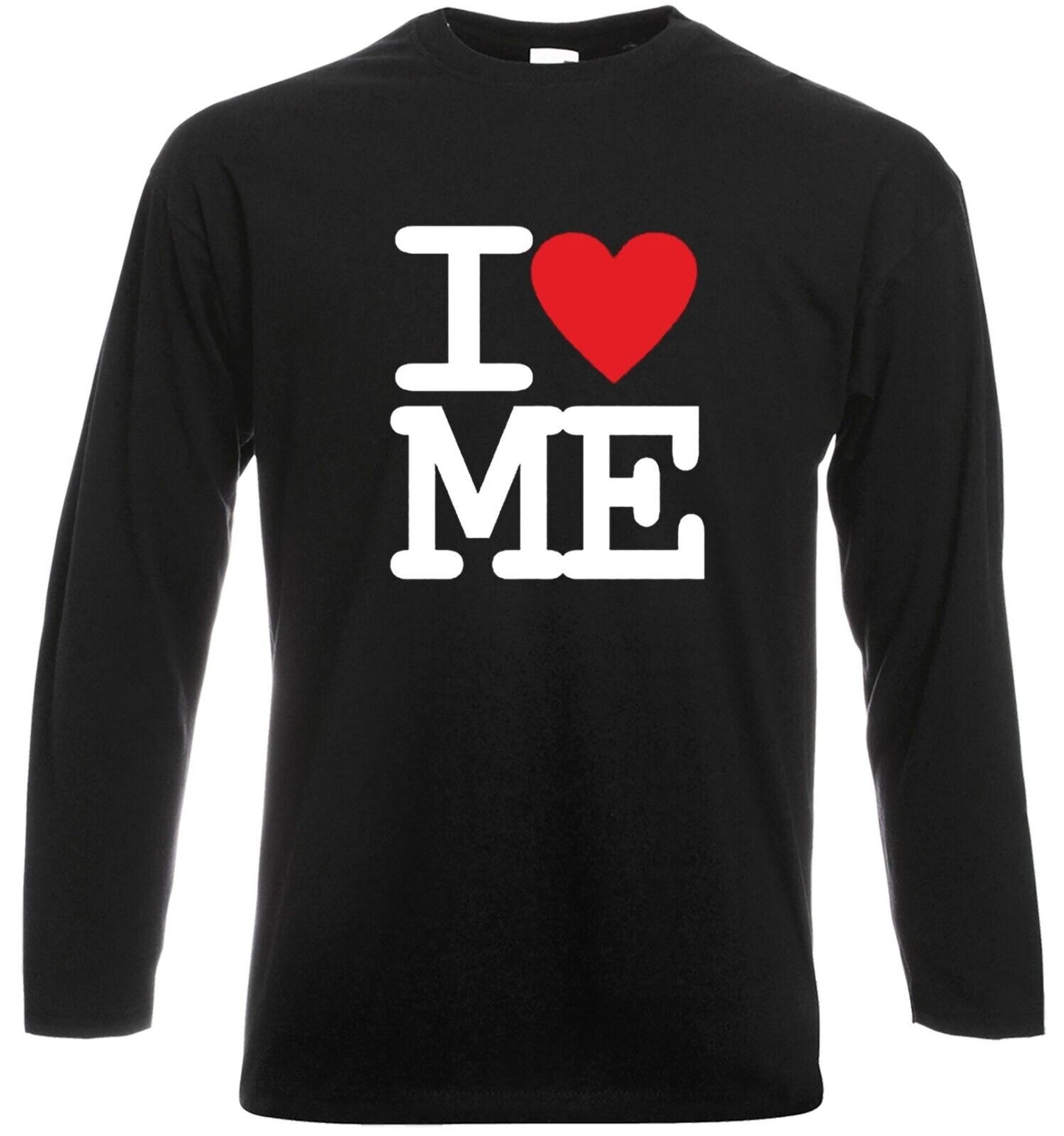 I Love Me T-Shirt Long Sleeve Heart Men's BLACK LONG SLEEVE WHITE PRINT I Love Me T-Shirt Long Sleeve Heart Men's