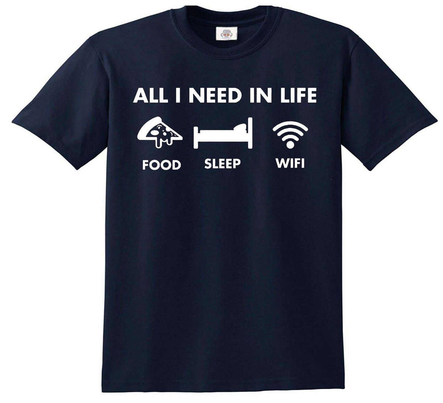 All I Need in Life Food Sleep WiFi | KID'S T-SHIRT NAVY T-SHIRT WHITE PRINT All I Need in Life Food Sleep WiFi | KID'S T-SHIRT