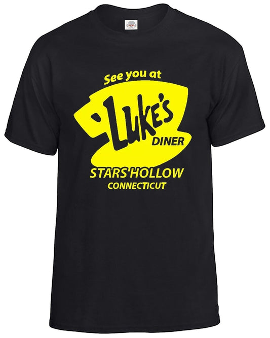 Luke's Diner T-Shirt Funny Retro Men's BLACK T-SHIRT YELLOW PRINT Luke's Diner T-Shirt Funny Retro Men's