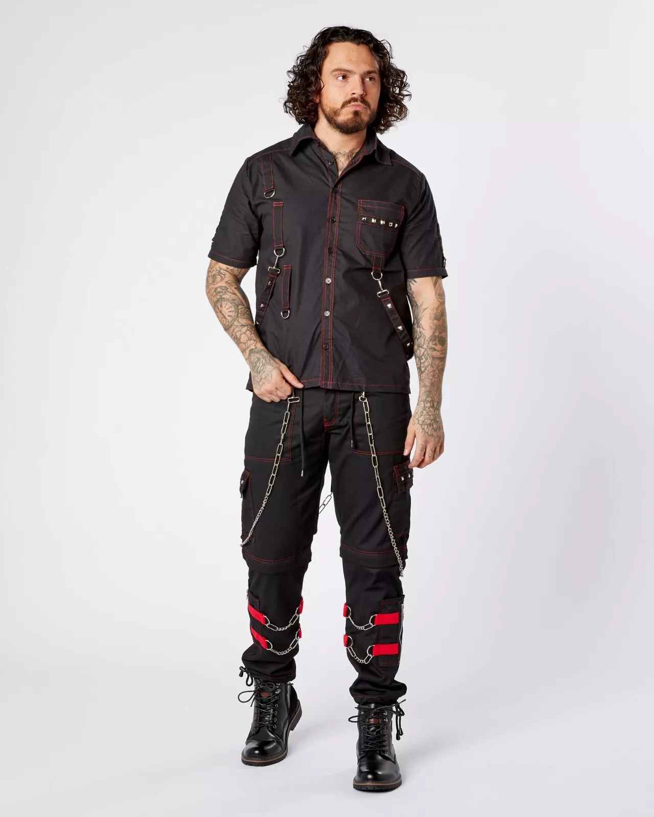 Darkwear Gothic Chain Trousers with Hanging Chains and Metal Studs Darkwear Gothic Chain Trousers with Hanging Chains and Metal Studs