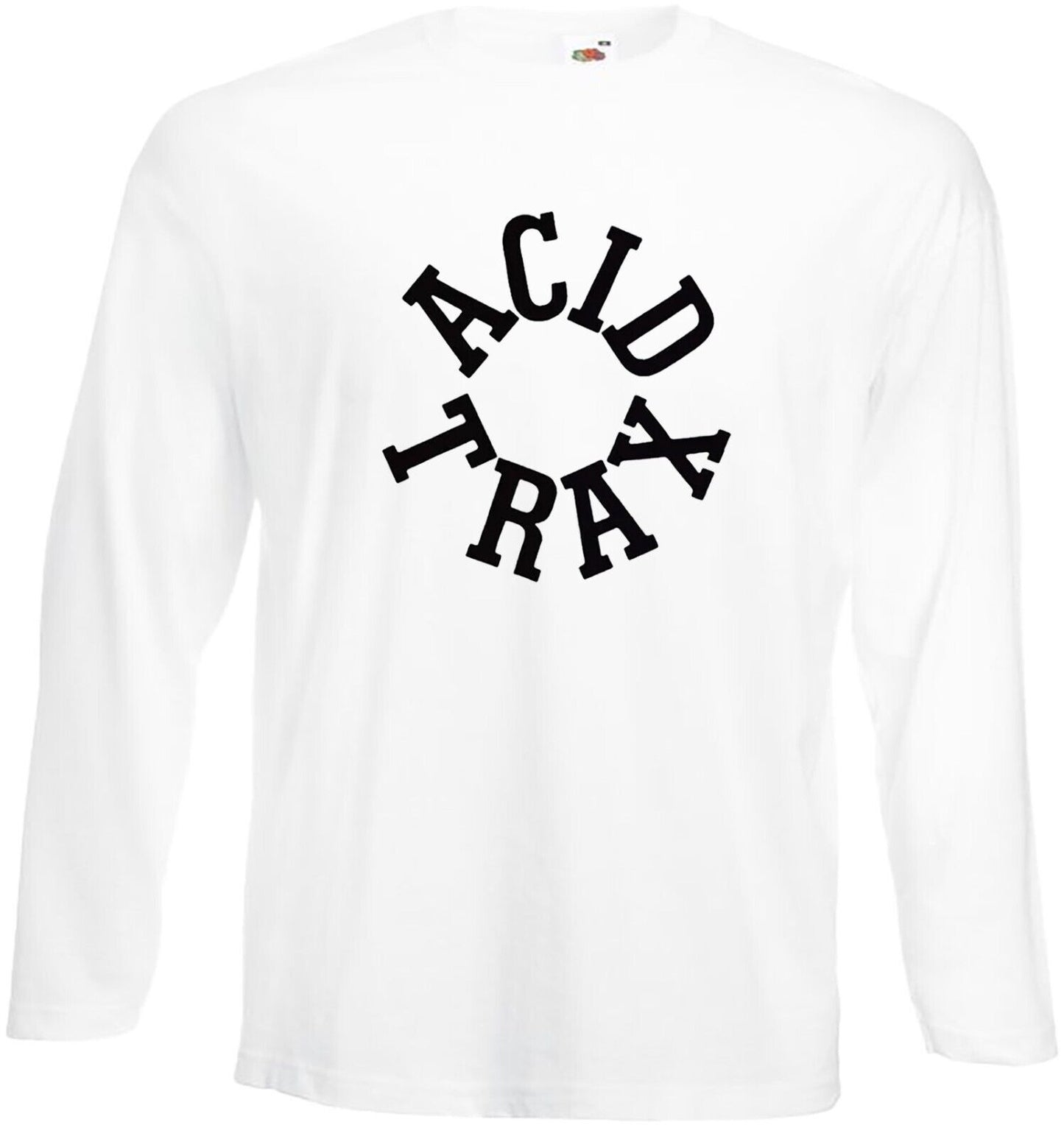 Acid Trax Long Sleeve Chicago DJ T-Shirt Men's WHITE LONG SLEEVE BLACK PRINT Acid Trax Long Sleeve Chicago DJ T-Shirt Men's