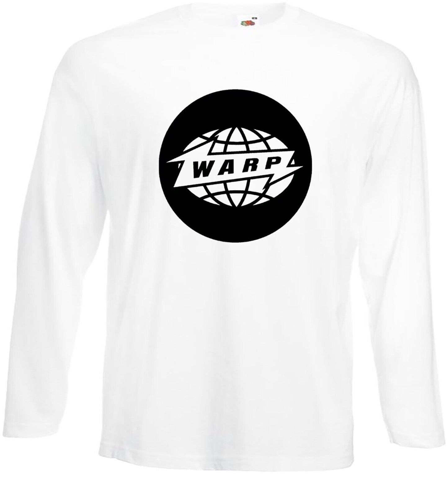 Warp Records Long Sleeve T-Shirt Men's WHITE LONG SLEEVE BLACK PRINT Warp Records Long Sleeve T-Shirt Men's