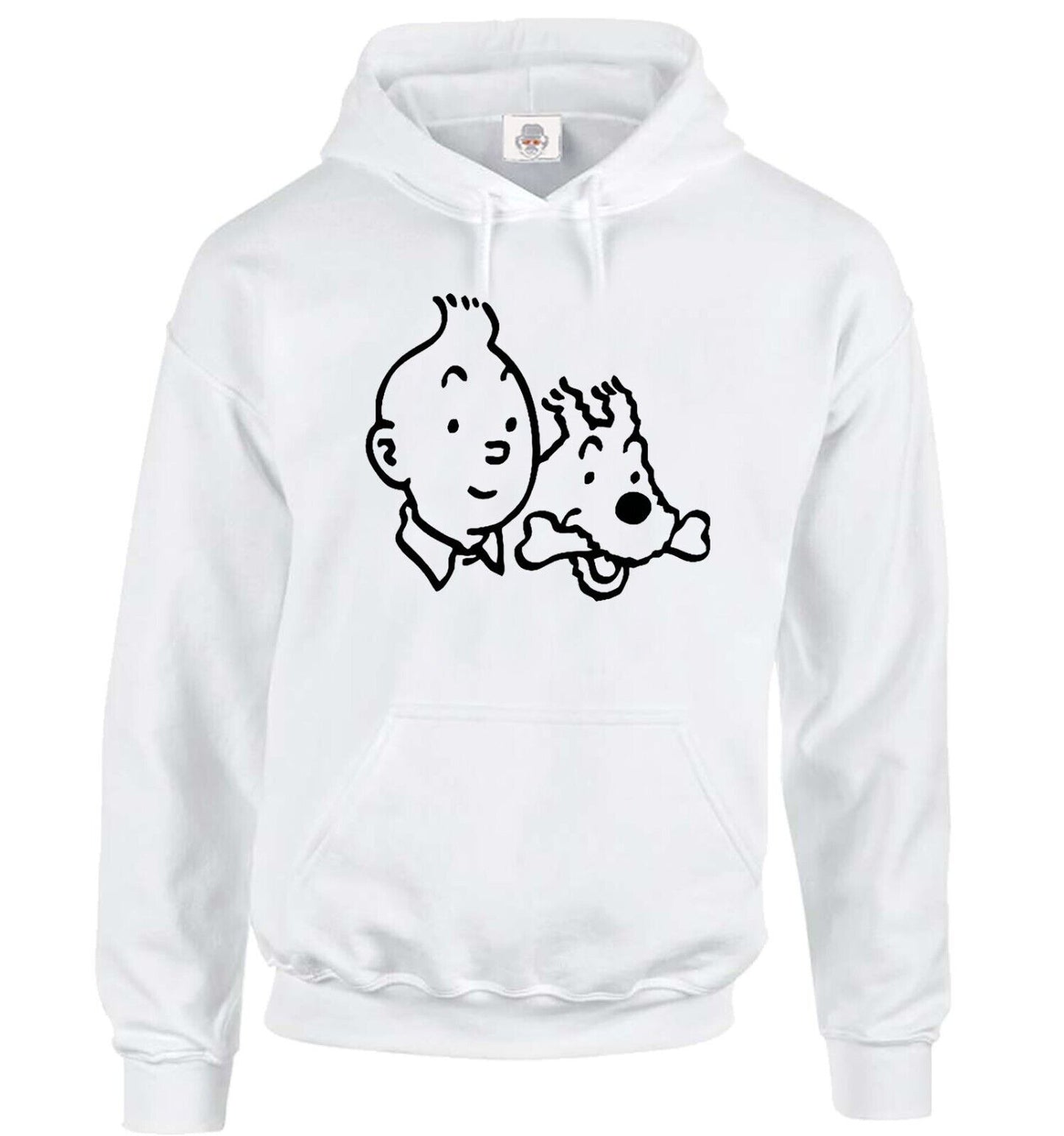 Tim Struppi Hoody Sweatshirt Men's Adventures Of Tintin WHITE HOODY BLACK PRINT Tim Struppi Hoody Sweatshirt Men's Adventures Of Tintin