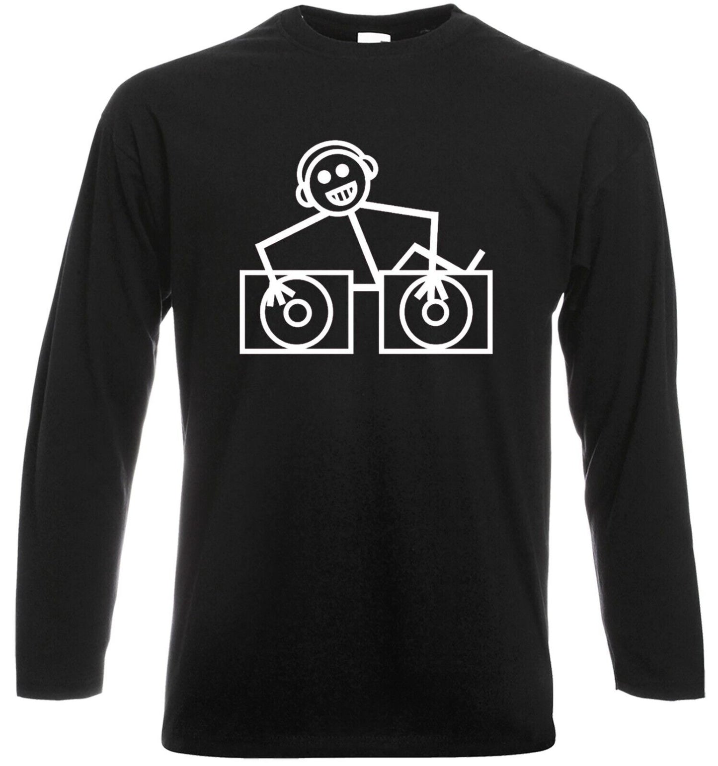 DJ Club Dance Long Sleeve T-Shirt Men's BLACK LONG SLEEVE WHITE PRINT DJ Club Dance Long Sleeve T-Shirt Men's