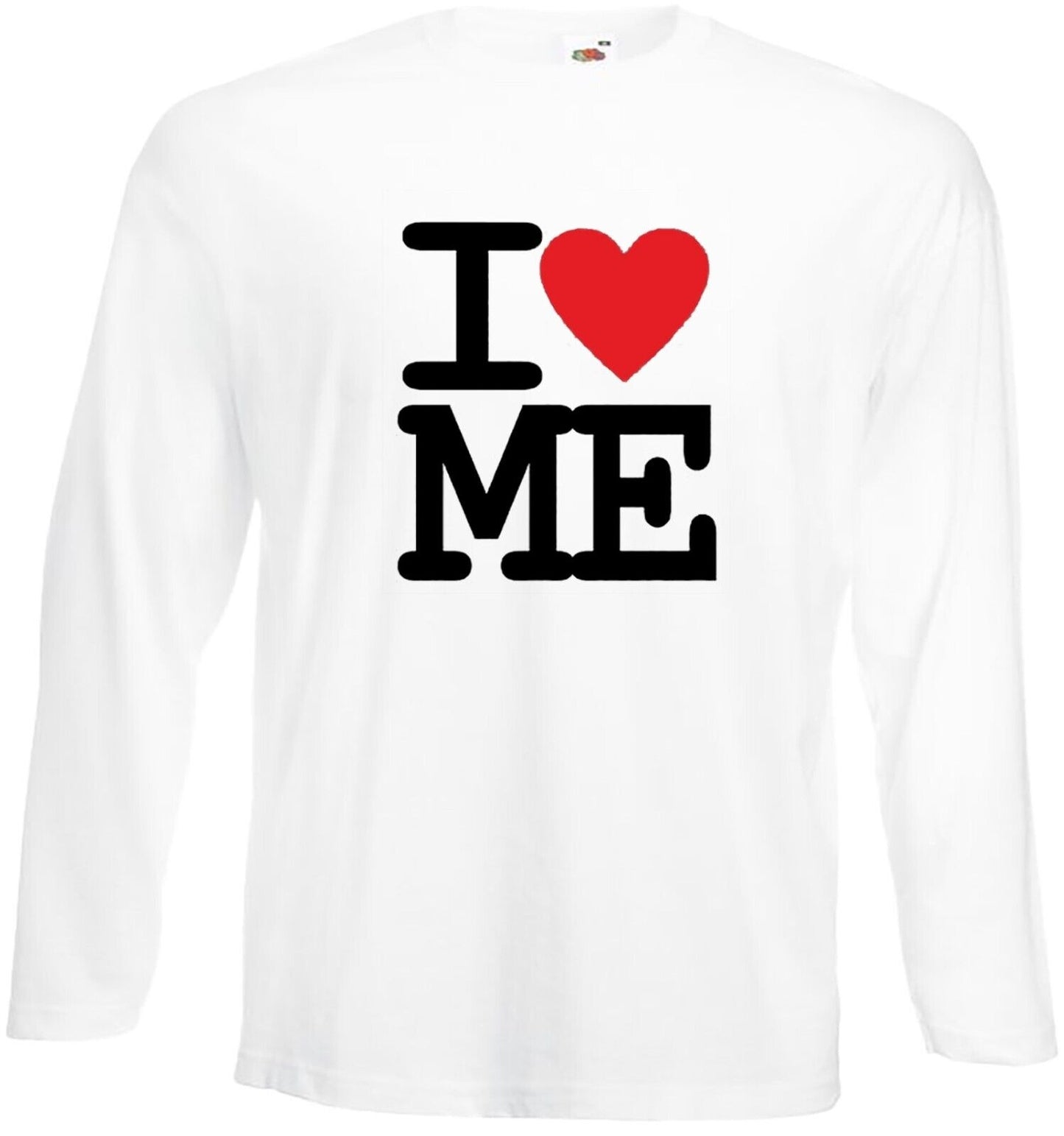 I Love Me T-Shirt Long Sleeve Heart Men's WHITE LONG SLEEVE BLACK PRINT I Love Me T-Shirt Long Sleeve Heart Men's