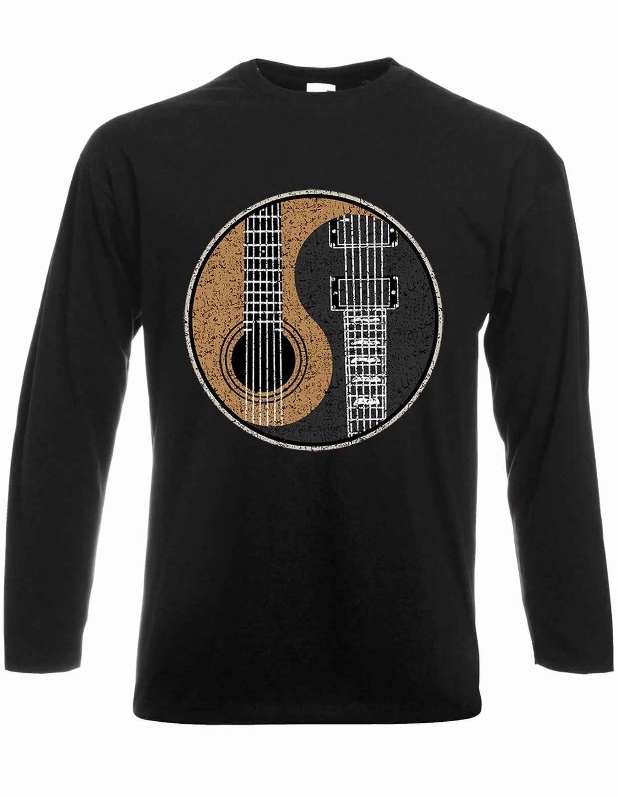 Yin Yang Guitar T-Shirt for Men - Long Sleeve Rock Metal Band Music Goth Style Yin Yang Guitar T-Shirt for Men - Long Sleeve Rock Metal Band Music Goth Style