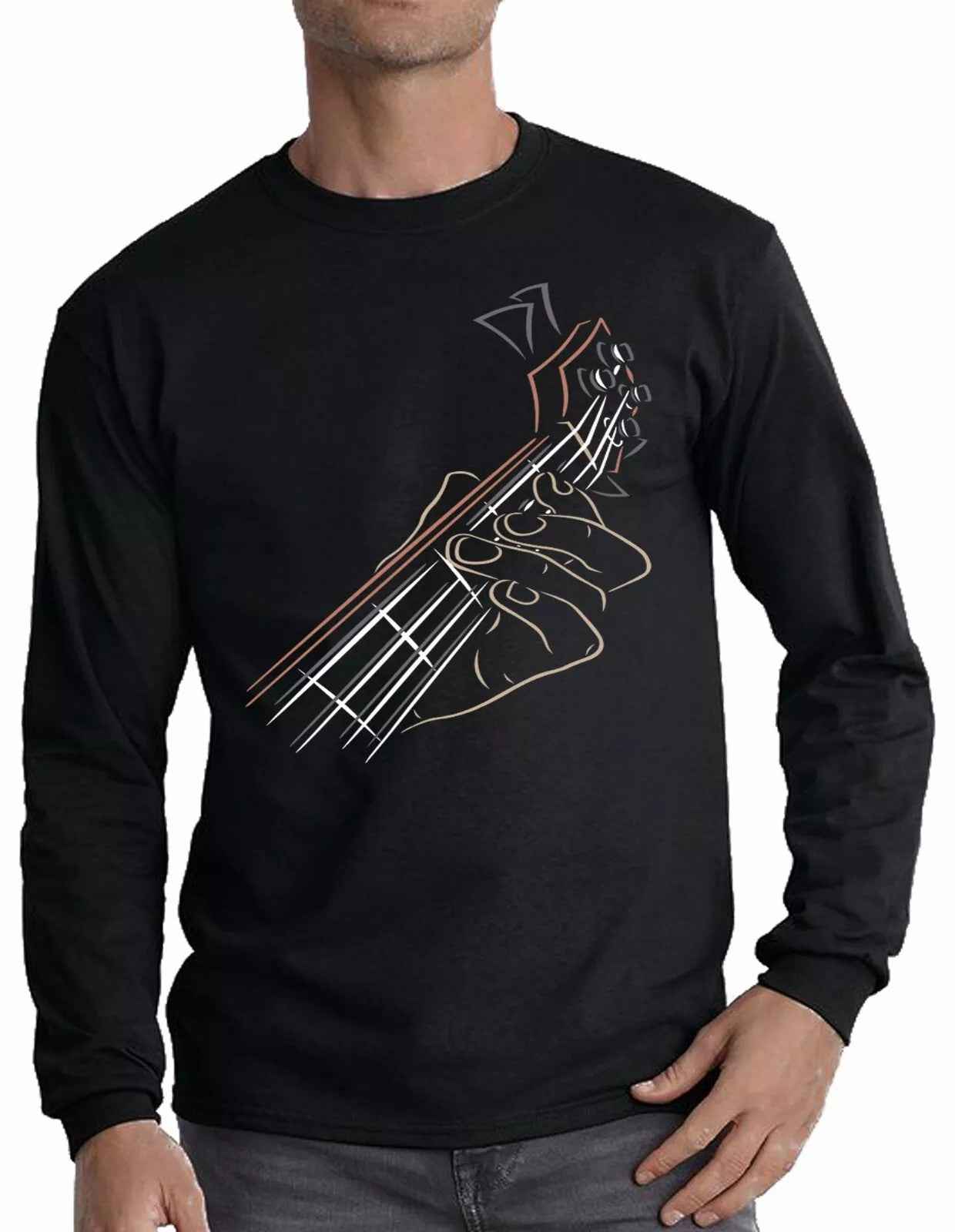 Guitar Skeleton T-Shirt for Men - Long Sleeve Music Metal Goth Punk Design Guitar Skeleton T-Shirt for Men - Long Sleeve Music Metal Goth Punk Design
