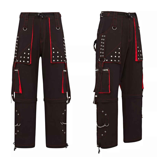 Darkwear Gothic Cyber Chain Trousers Red & Black Bondage with Metal Studs Darkwear Gothic Cyber Chain Trousers Red & Black Bondage with Metal Studs