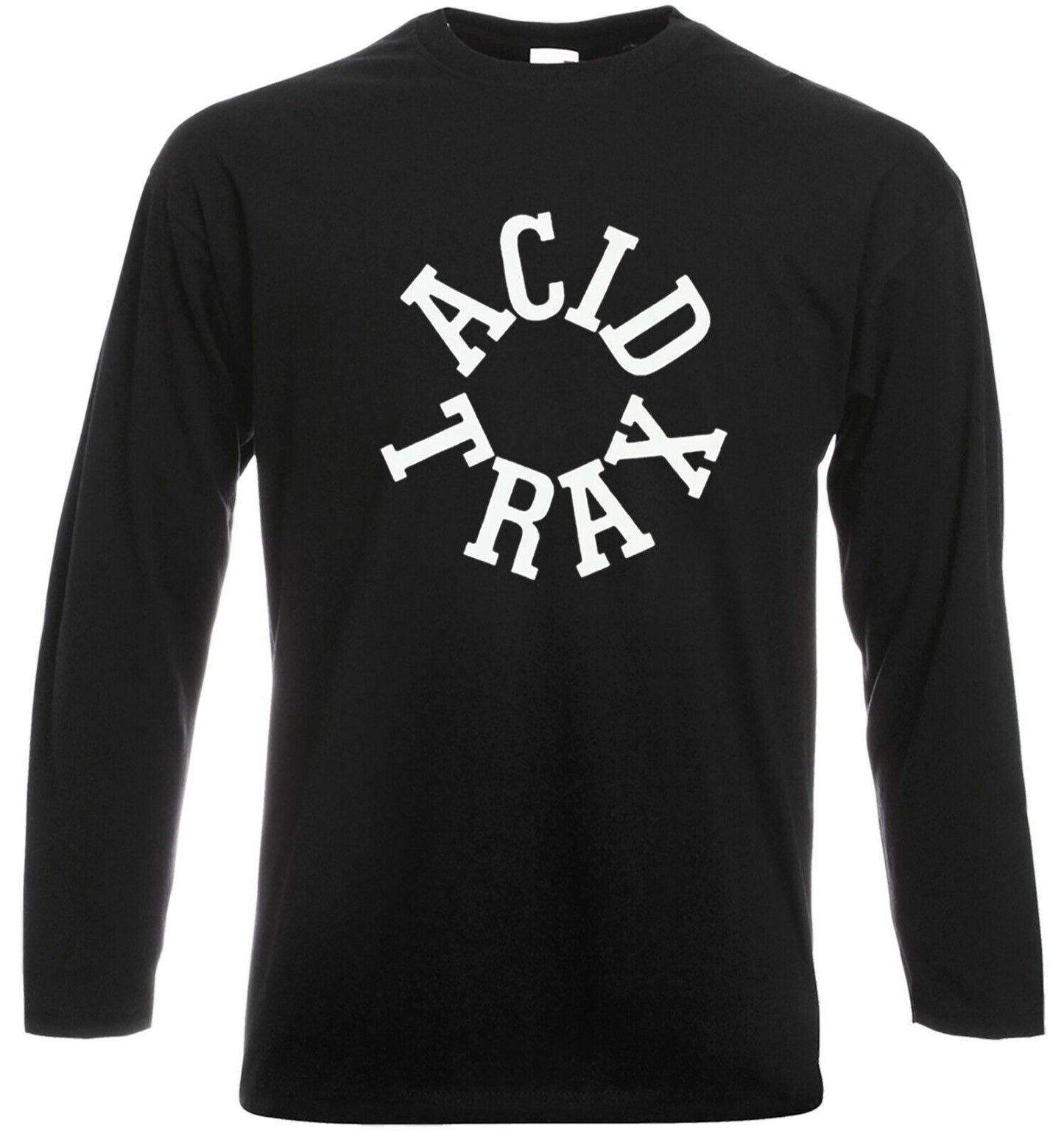 Acid Trax Long Sleeve Chicago DJ T-Shirt Men's BLACK LONG SLEEVE WHITE PRINT Acid Trax Long Sleeve Chicago DJ T-Shirt Men's