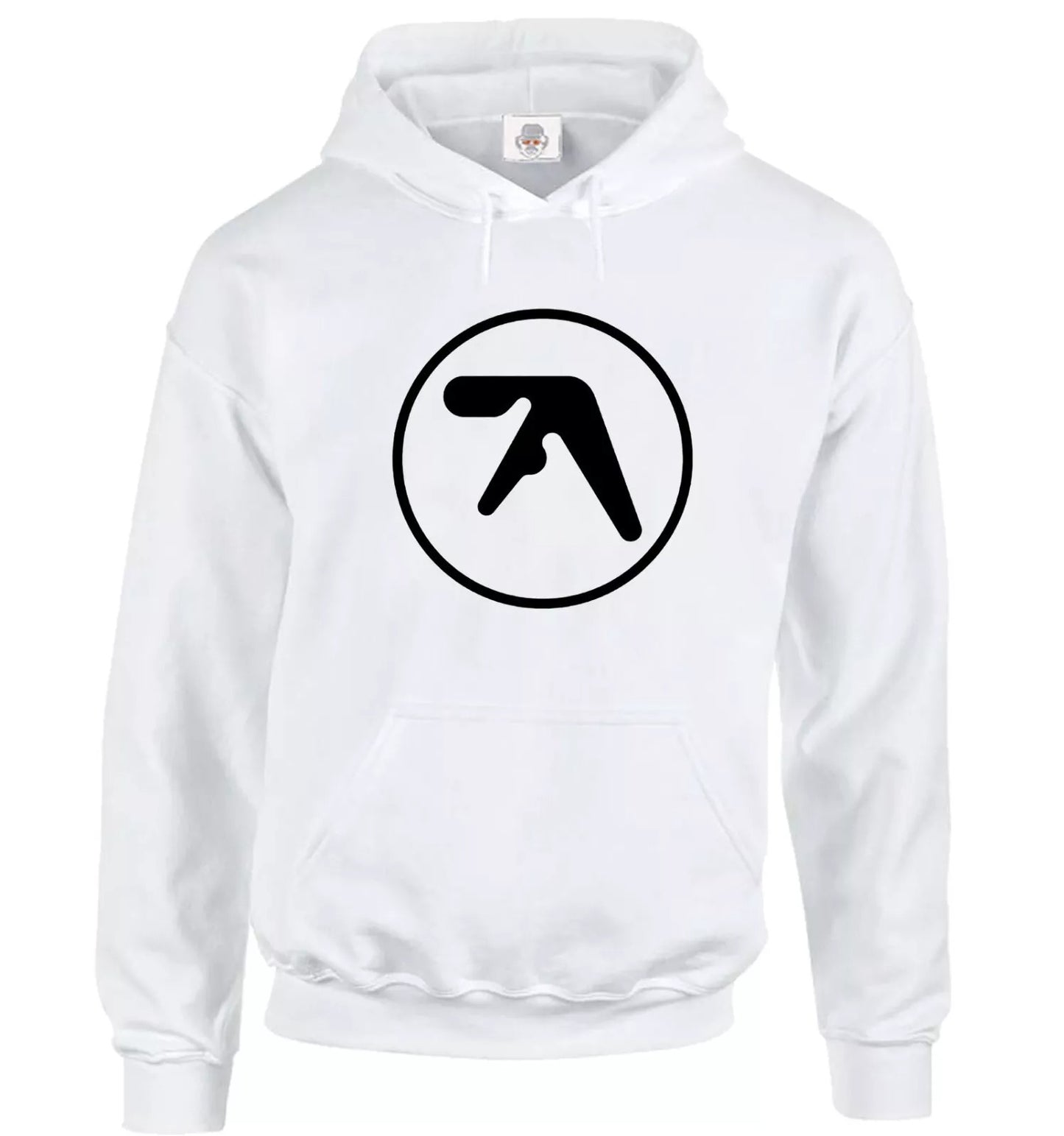 Aphex Twin Hoody Sweatshirt Men's Hoodie WHITE HOODY BLACK PRINT Aphex Twin Hoody Sweatshirt Men's Hoodie