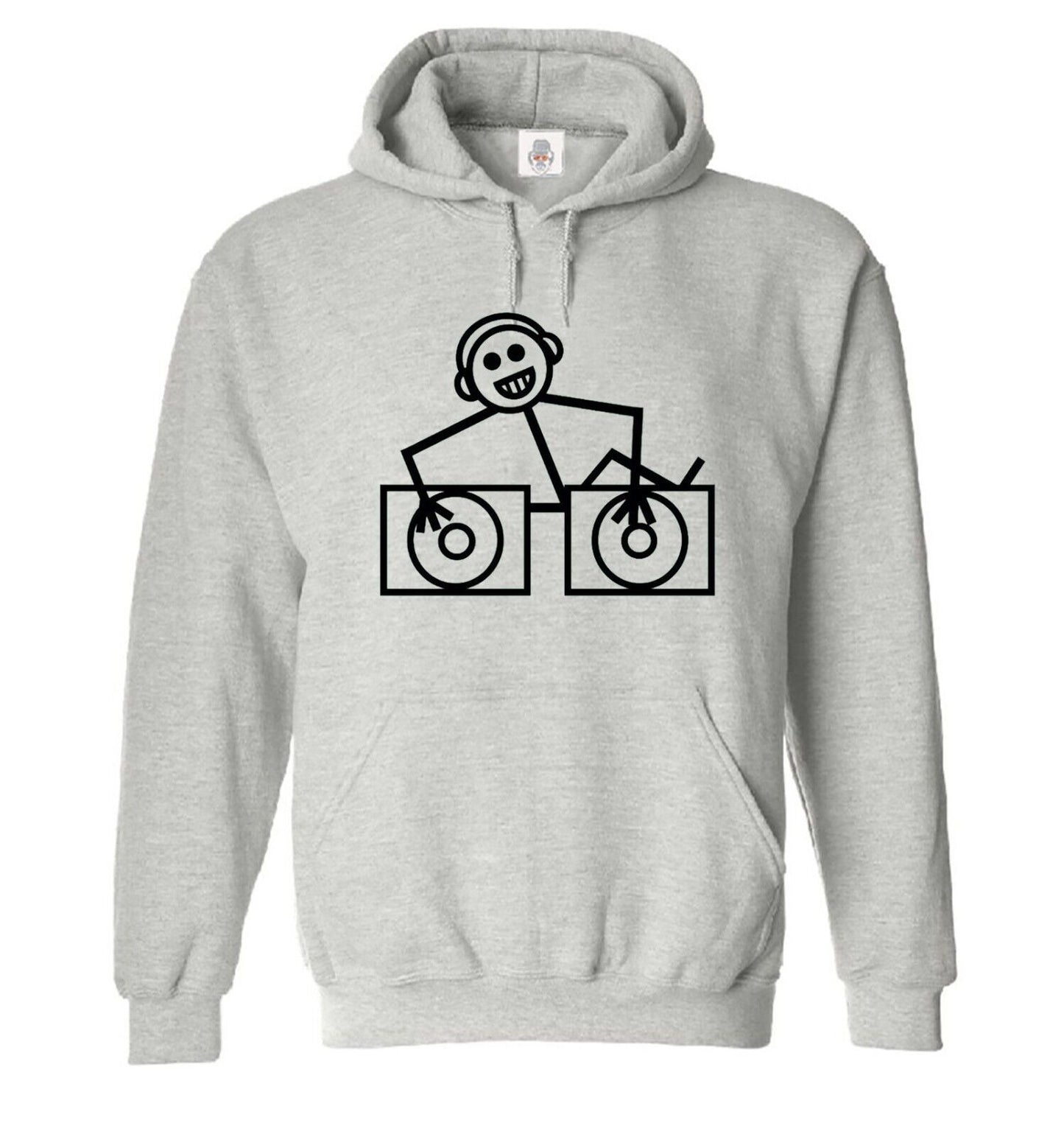 DJ Club Dance Rave Music Hoody Men's SPORT GRAY HOODY BLACK PRINT DJ Club Dance Rave Music Hoody Men's