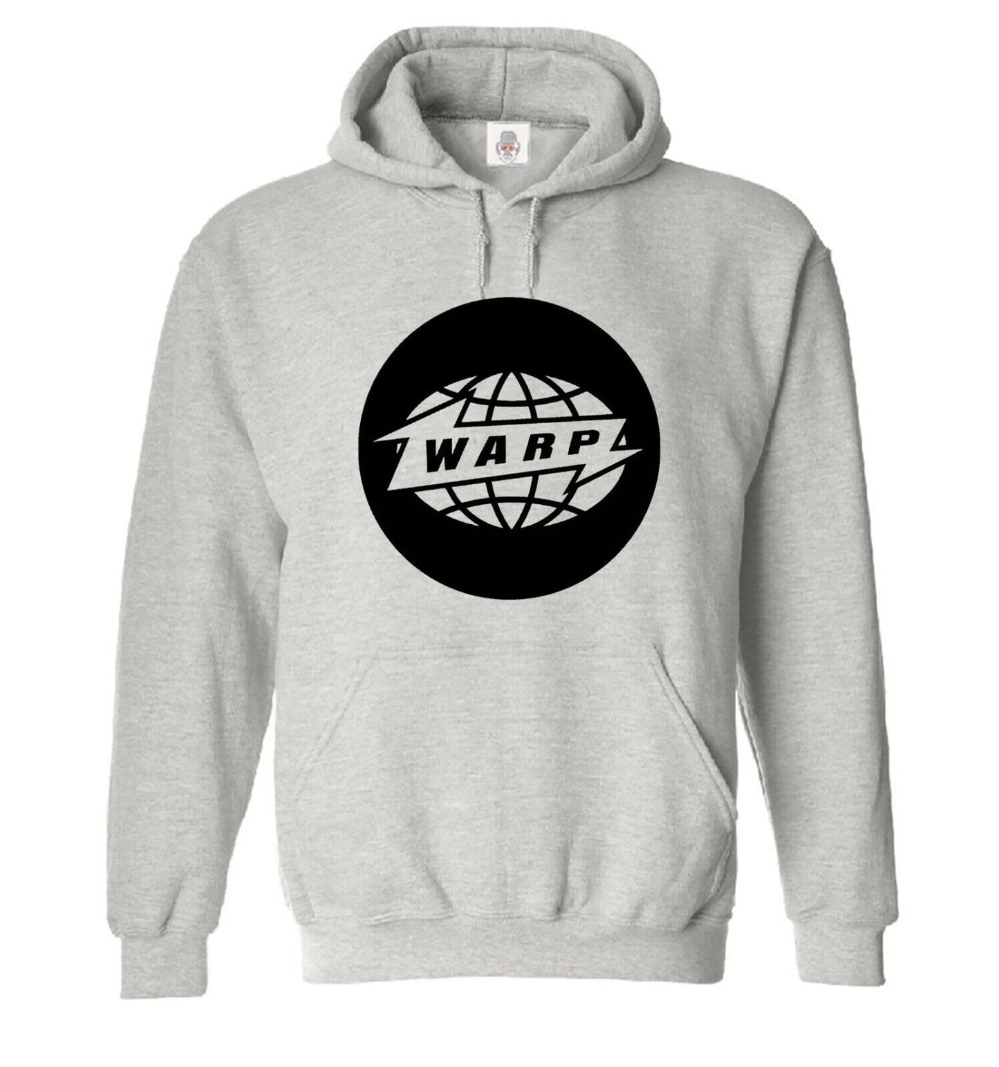 Warp Records Hoody Sweatshirt Men's Dj Hood SPORT GRAY HOODY BLACK PRINT Warp Records Hoody Sweatshirt Men's Dj Hood