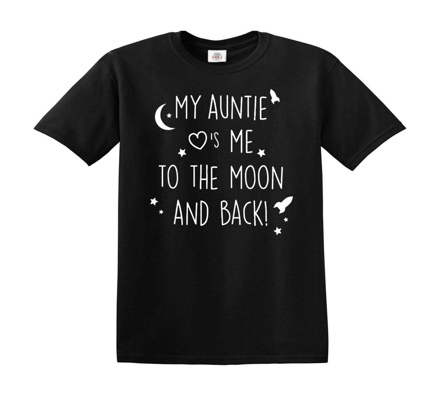 MY AUNTIE LOVE ME TO THE MOON | KID'S T-SHIRT BLACK T-SHIRT WHITE PRINT MY AUNTIE LOVE ME TO THE MOON | KID'S T-SHIRT