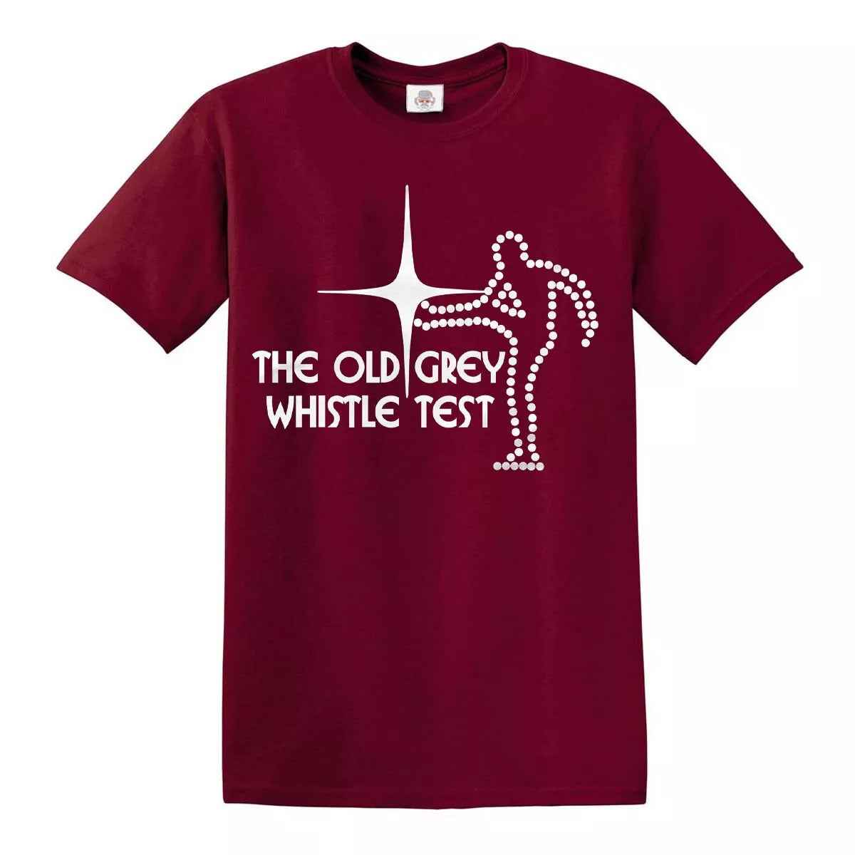 Old Grey Whistle Test T-Shirt for Men MAROON T-SHIRT WHITE PRINT Old Grey Whistle Test T-Shirt for Men