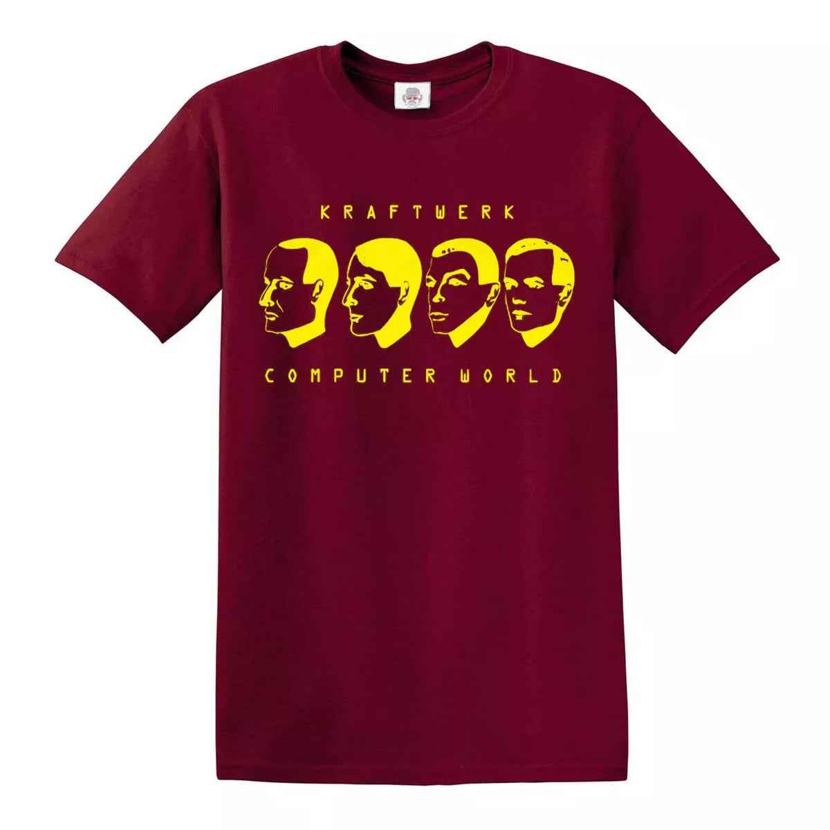 Kraftwerk T-Shirt Computer World MAROON T-SHIRT YELLOW PRINT Kraftwerk T-Shirt Computer World