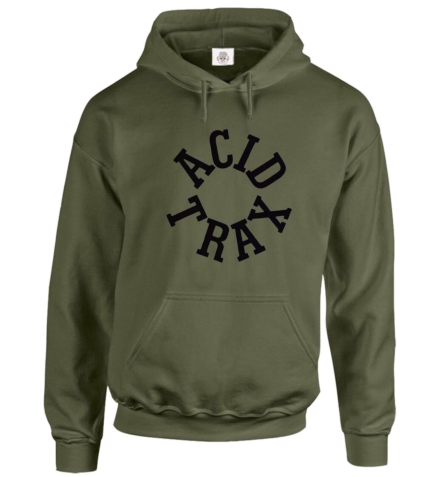 Acid Trax Hoody Sweatshirt Men's Hoodie OLIVE HOODY BLACK PRINT Acid Trax Hoody Sweatshirt Men's Hoodie