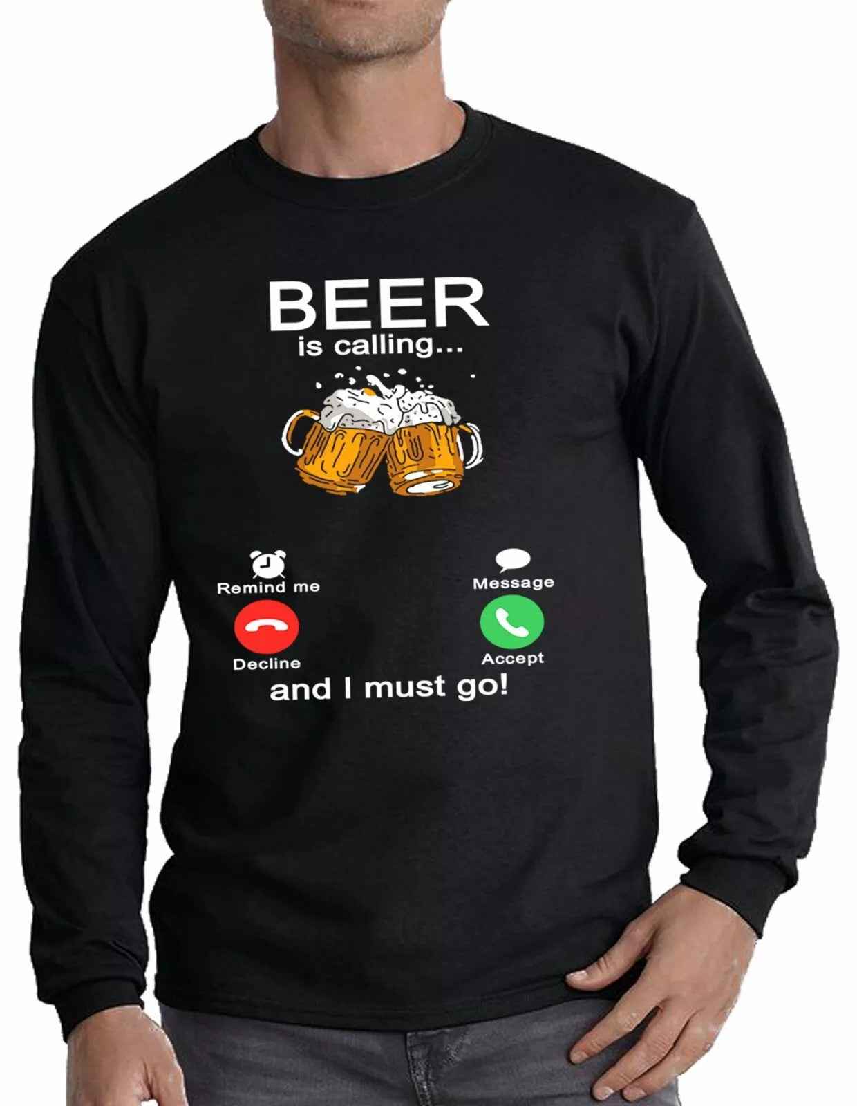 Funny Beer T-Shirt for Men - Long Sleeve Party Joke Novelty Gift Top Funny Beer T-Shirt for Men - Long Sleeve Party Joke Novelty Gift Top