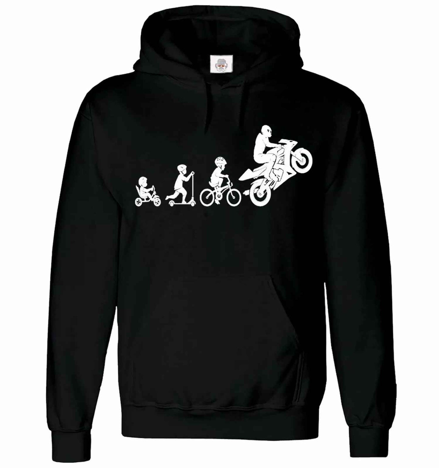 Motorbike Hoodie Evolution Hood Sweatshirt for Men - Funny Super Bike Motorcycle Biker Hoody BLACK HOODY WHITE PRINT Motorbike Hoodie Evolution Hood Sweatshirt for Men - Funny Super Bike Motorcycle Biker Hoody