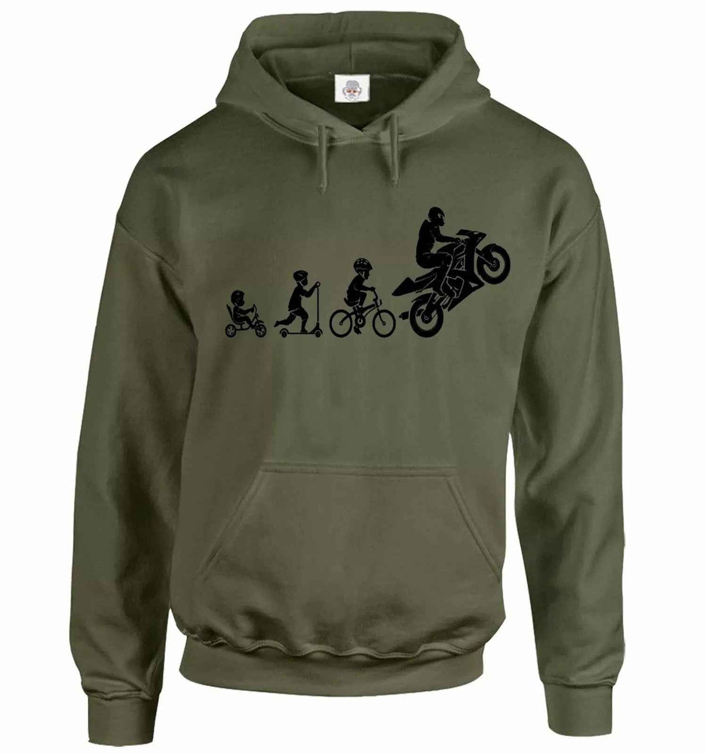 Motorbike Hoodie Evolution Hood Sweatshirt for Men - Funny Super Bike Motorcycle Biker Hoody OLIVE HOODY BLACK PRINT Motorbike Hoodie Evolution Hood Sweatshirt for Men - Funny Super Bike Motorcycle Biker Hoody