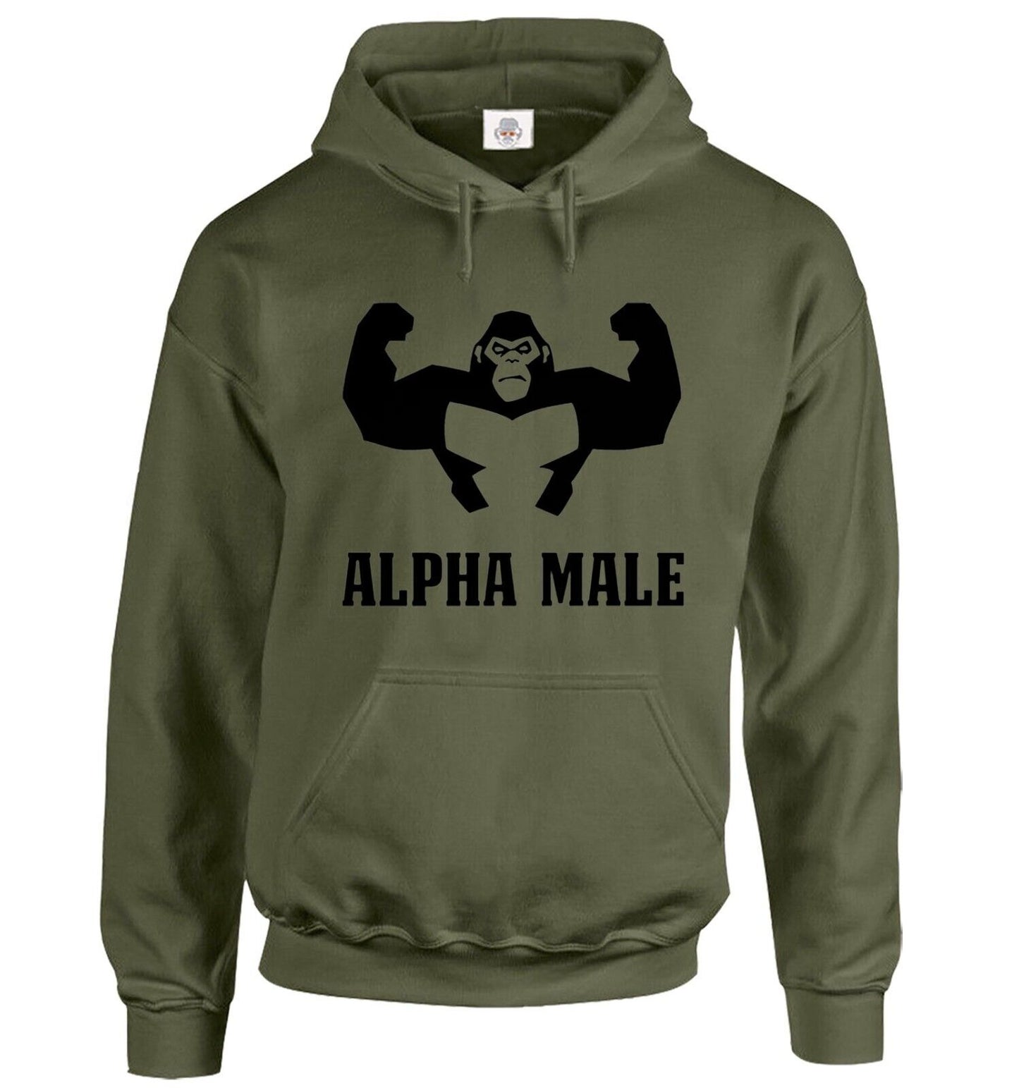 Alpha Male Gorilla Hoody Sweatshirt Men's OLIVE HOODY BLACK PRINT Alpha Male Gorilla Hoody Sweatshirt Men's