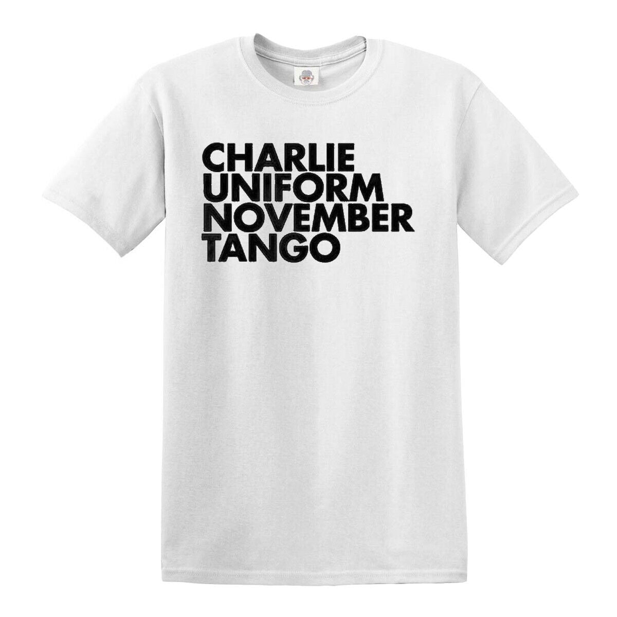 Charlie Uniform November Tango | MEN'S T-SHIRT WHITE T-SHIRT BLACK PRINT Charlie Uniform November Tango | MEN'S T-SHIRT
